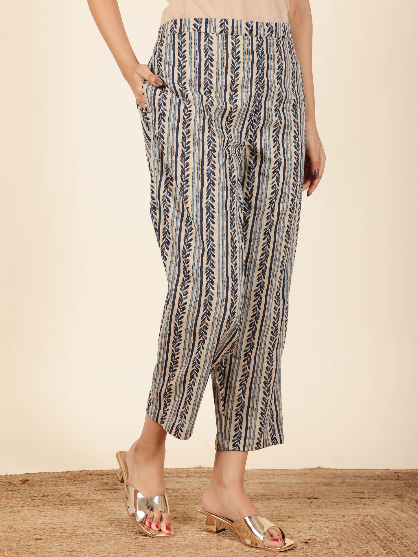 Soft Cotton Striped Blue Tapered Trousers