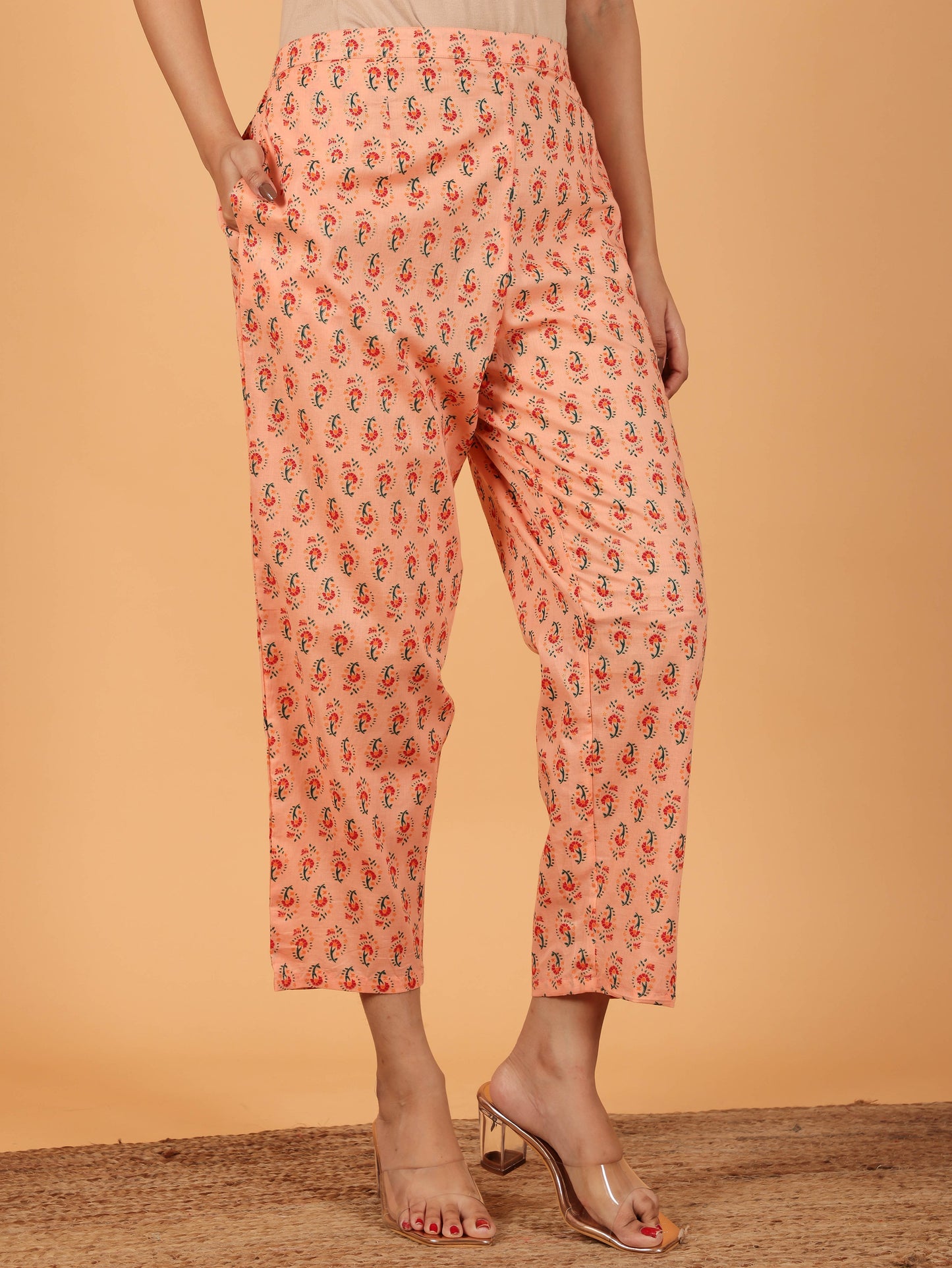 Soft Cotton Floral Straight Orange Kurta