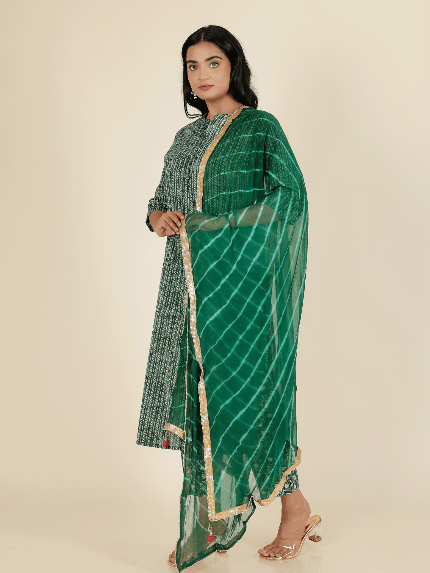Chiffon Leheriya Green Dupatta