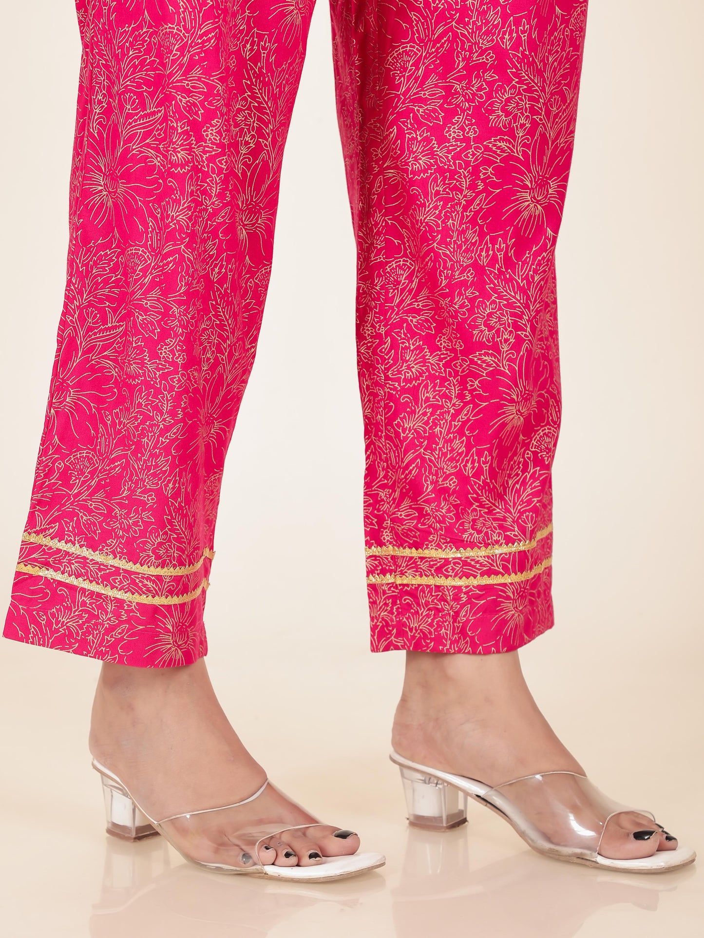 Embroidered Viscose Gold foil Kaftan Royal Pink Kurta