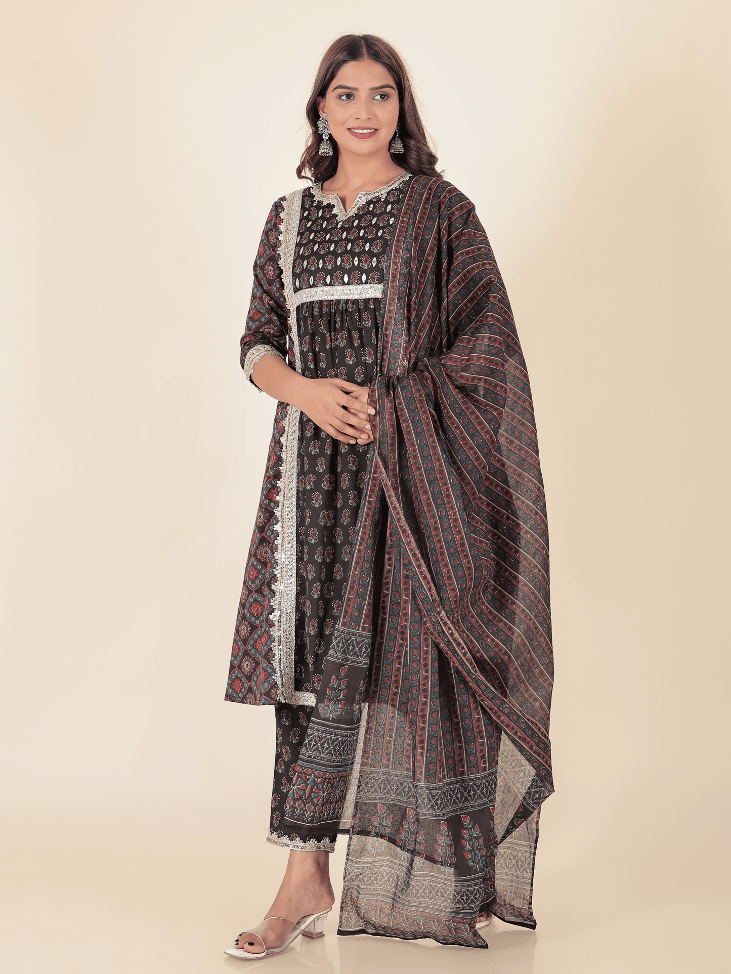 Soft Cotton Geometric Black Dupatta