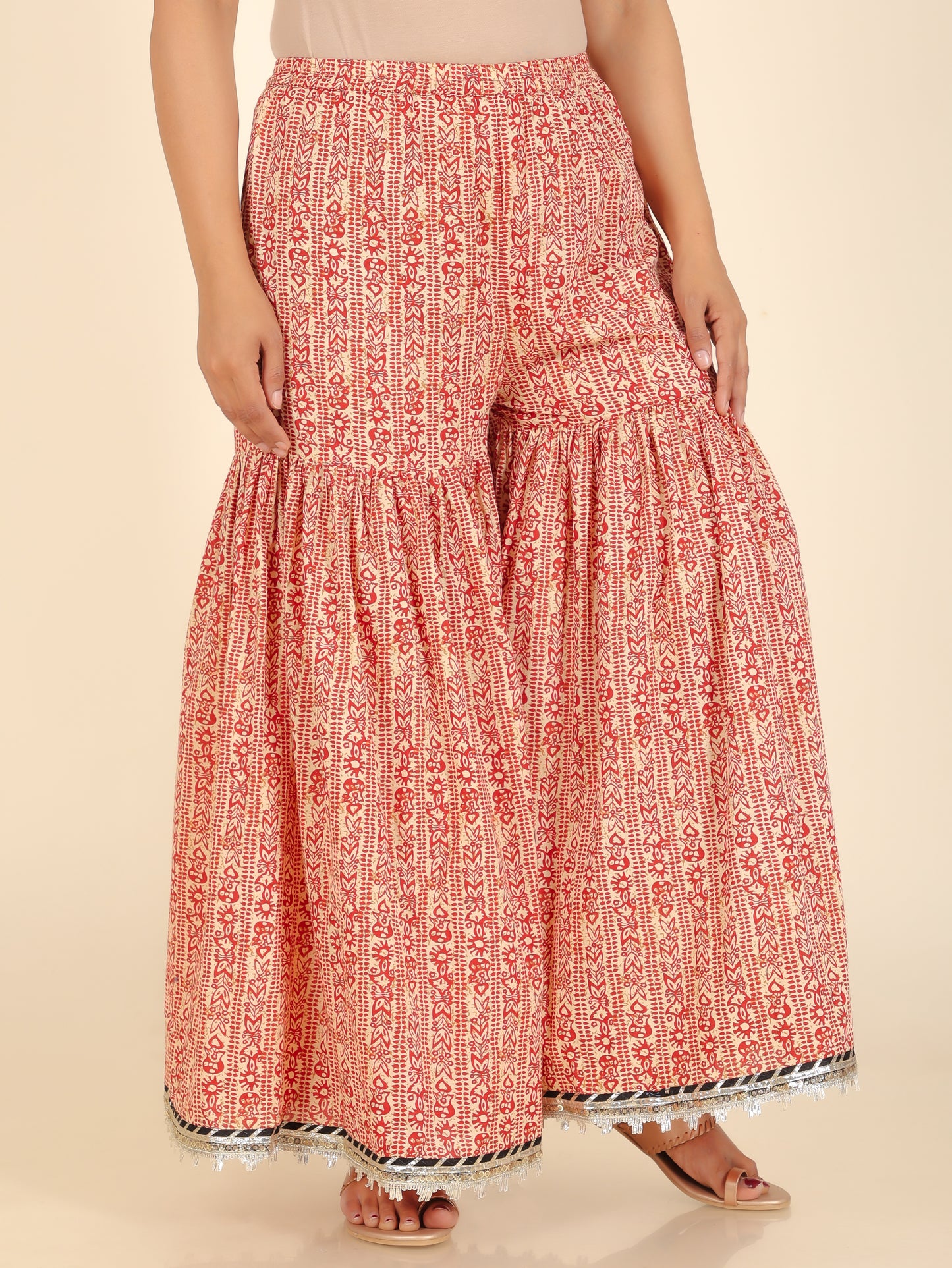 Soft Cotton Striped Red Sharara