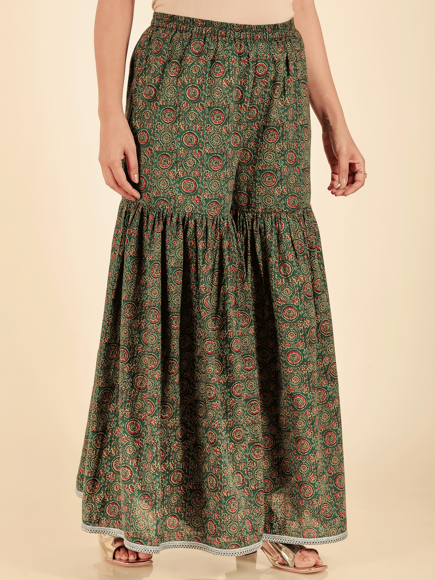 Soft Cotton Floral Green Sharara