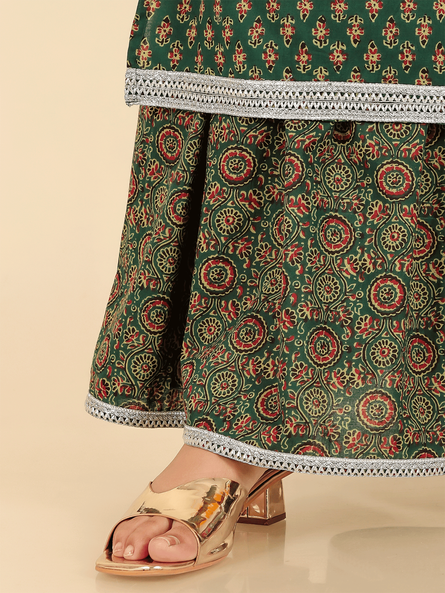 Soft Cotton Floral Straight Green Kurta