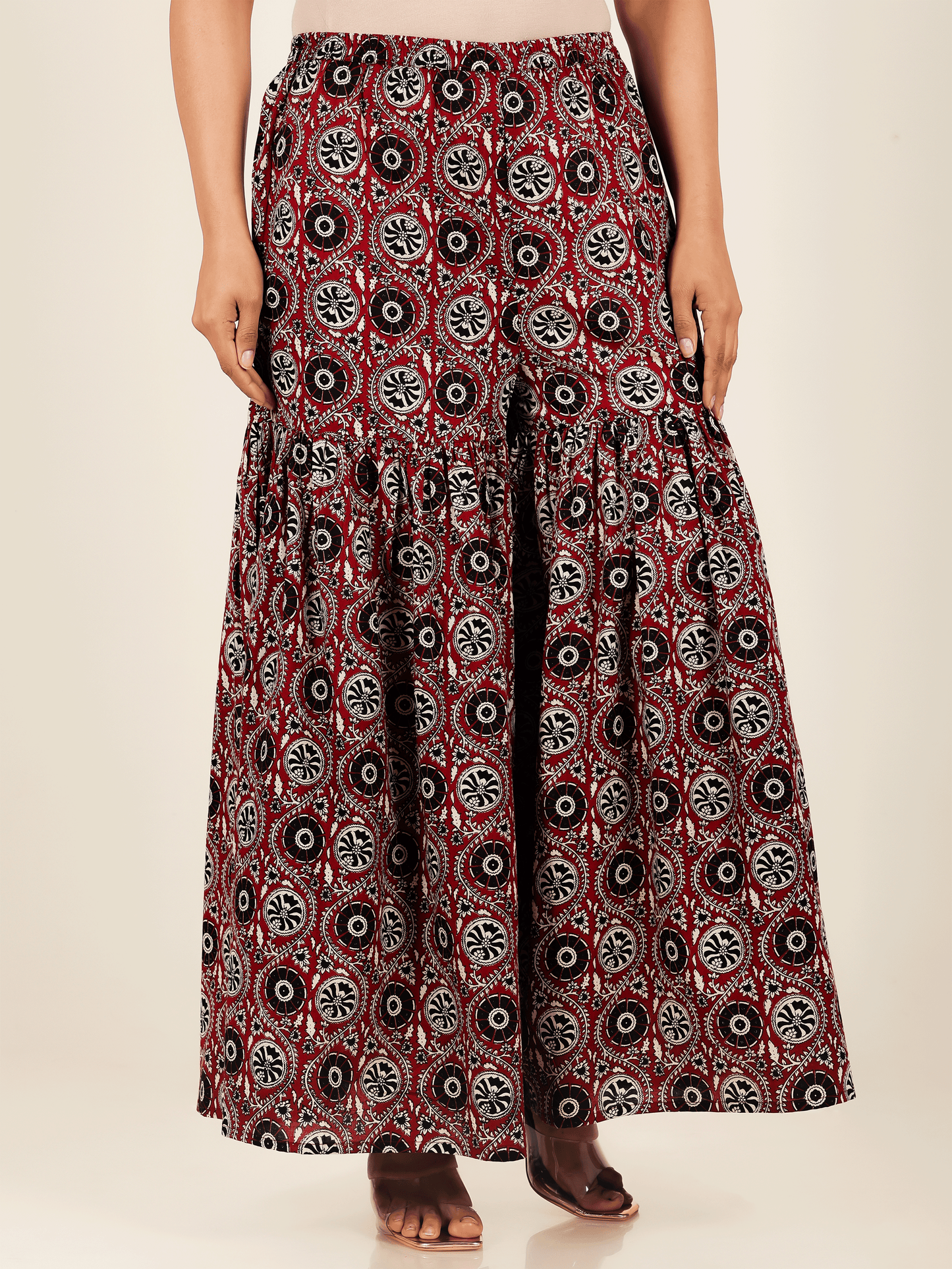 Soft Cotton Geometric Red Sharara