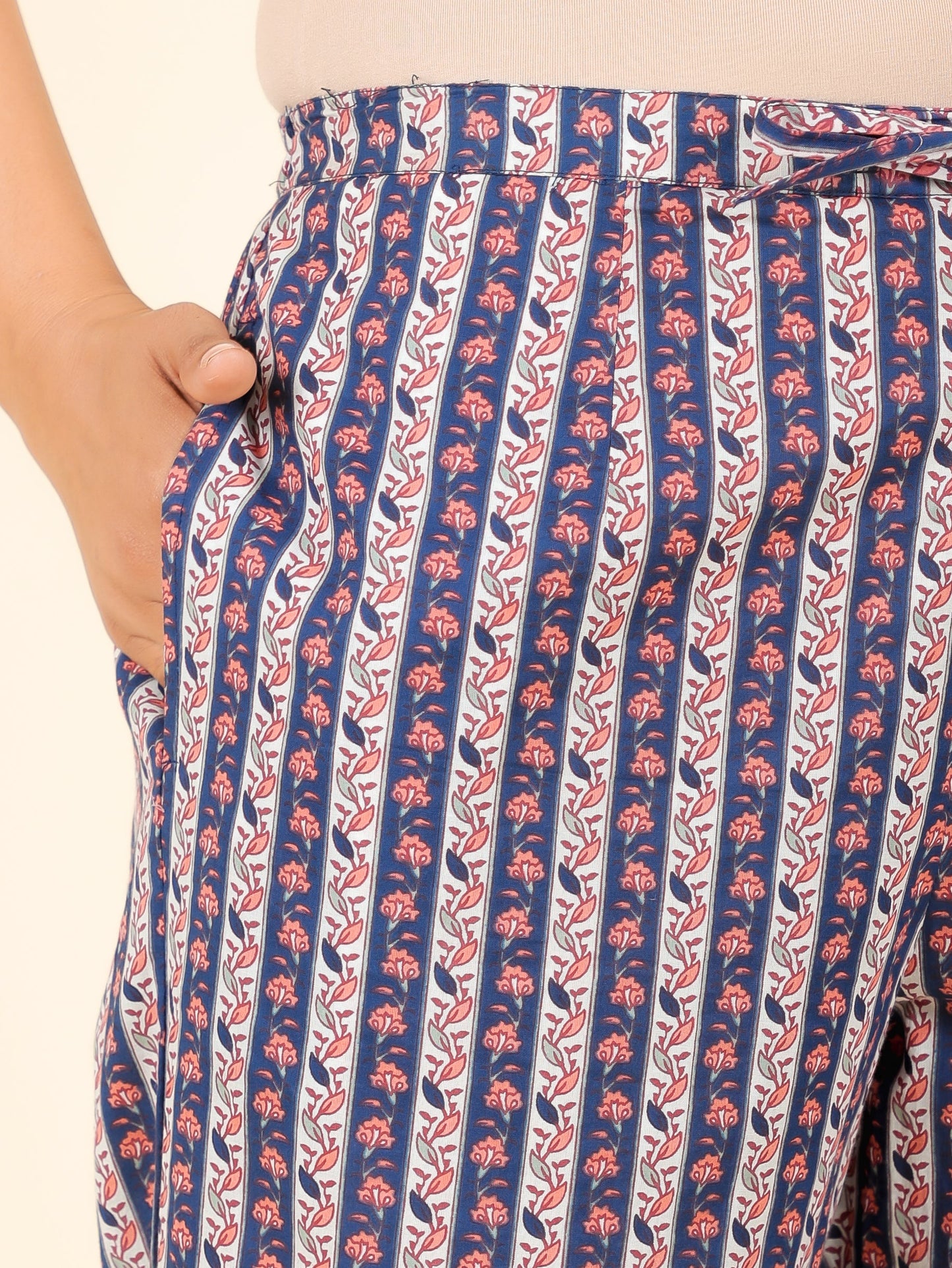 Soft Cotton Floral Panelled Blue Kurta