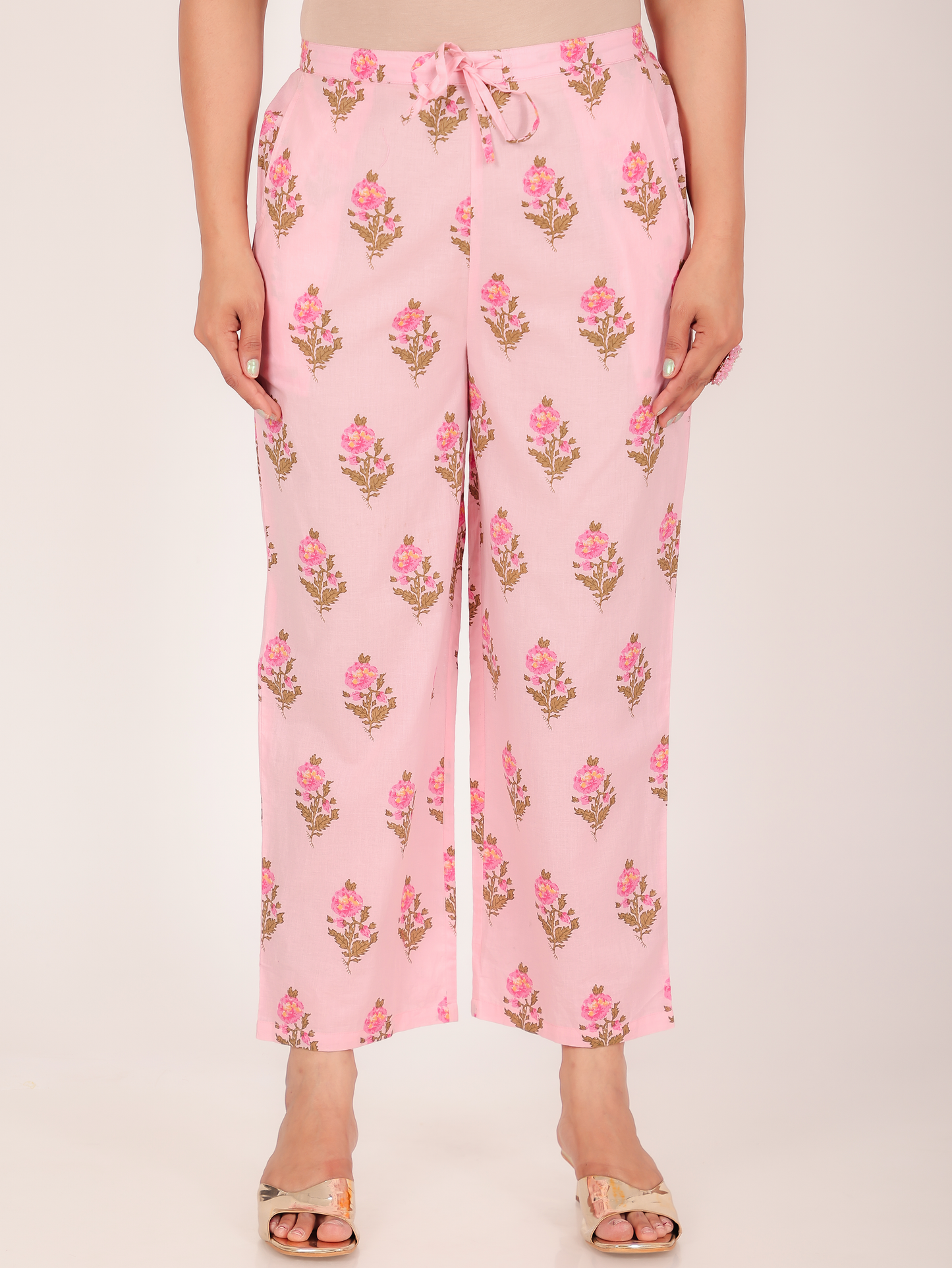 Soft Cotton Floral White Straight Trousers
