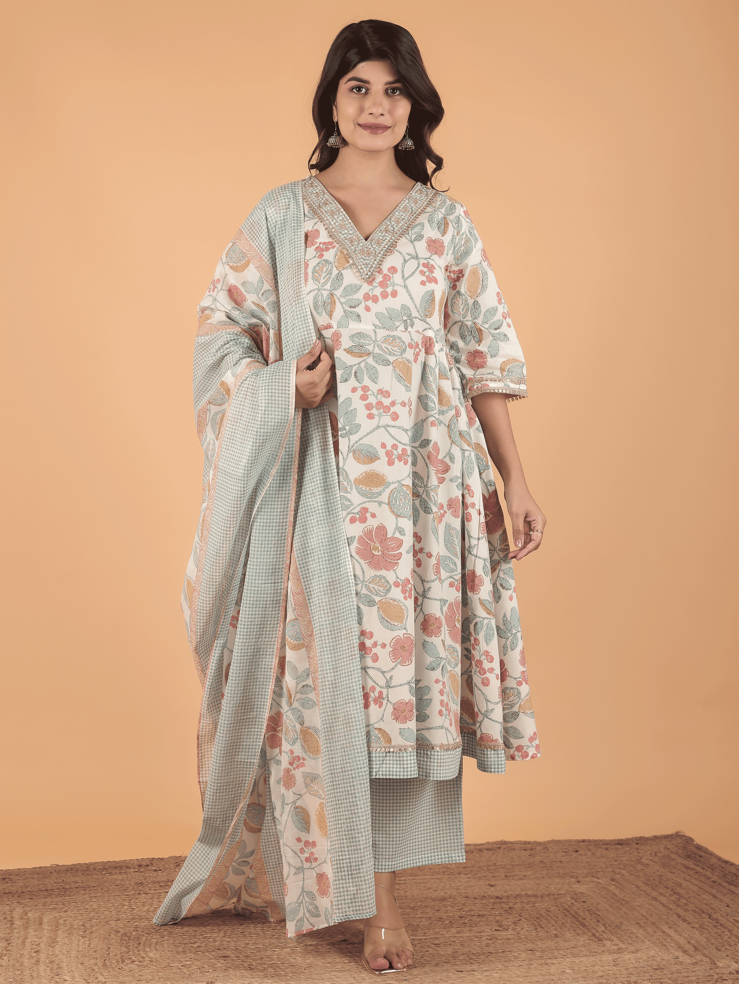 Soft Cotton Floral Blue Dupatta