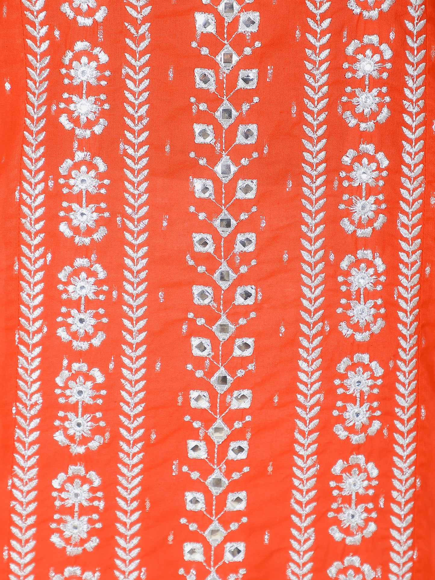 Embroidered Textured Cotton Woven Design Panelled Red Kurta