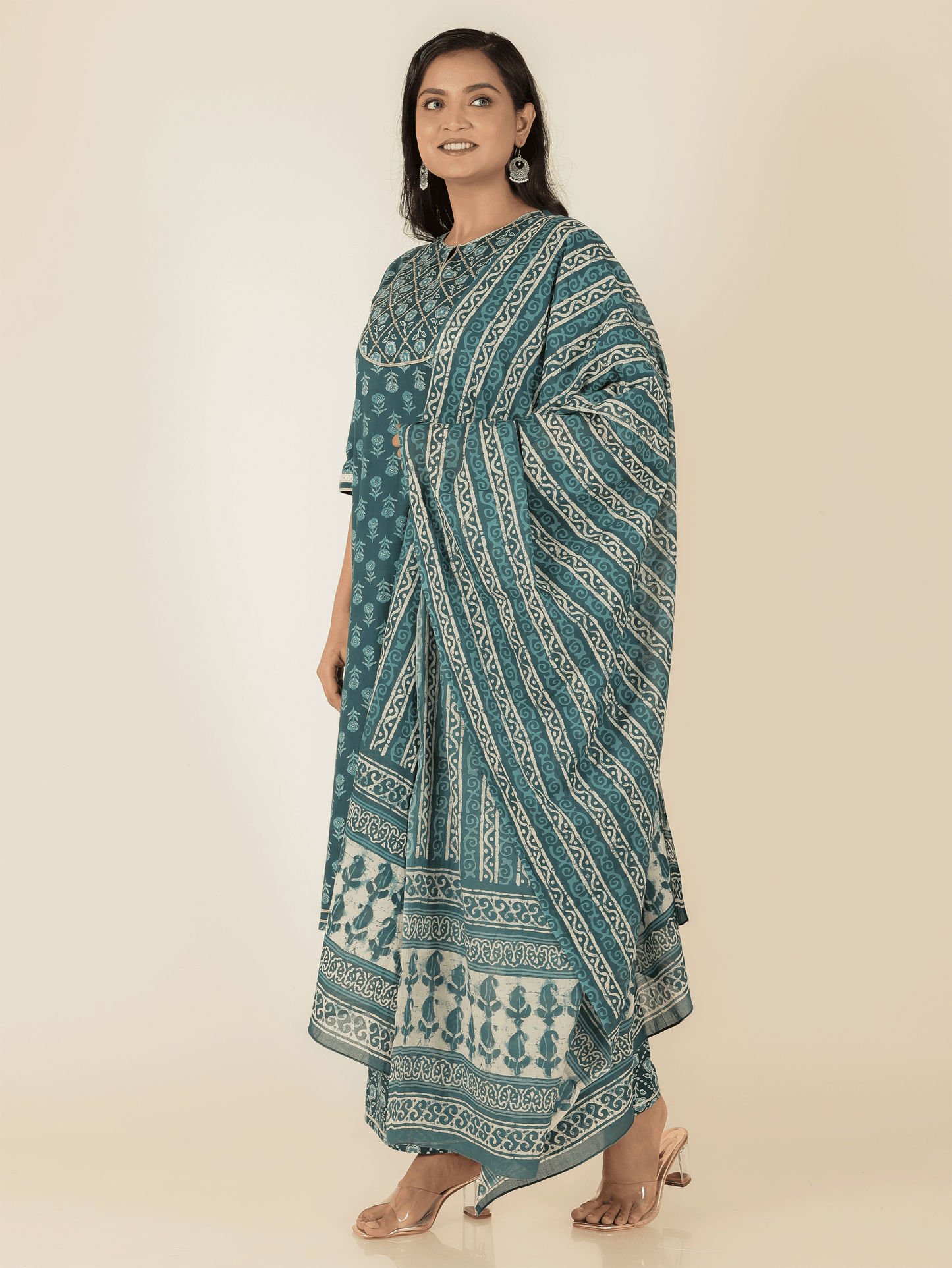 Voile Cotton Striped Blue Dupatta