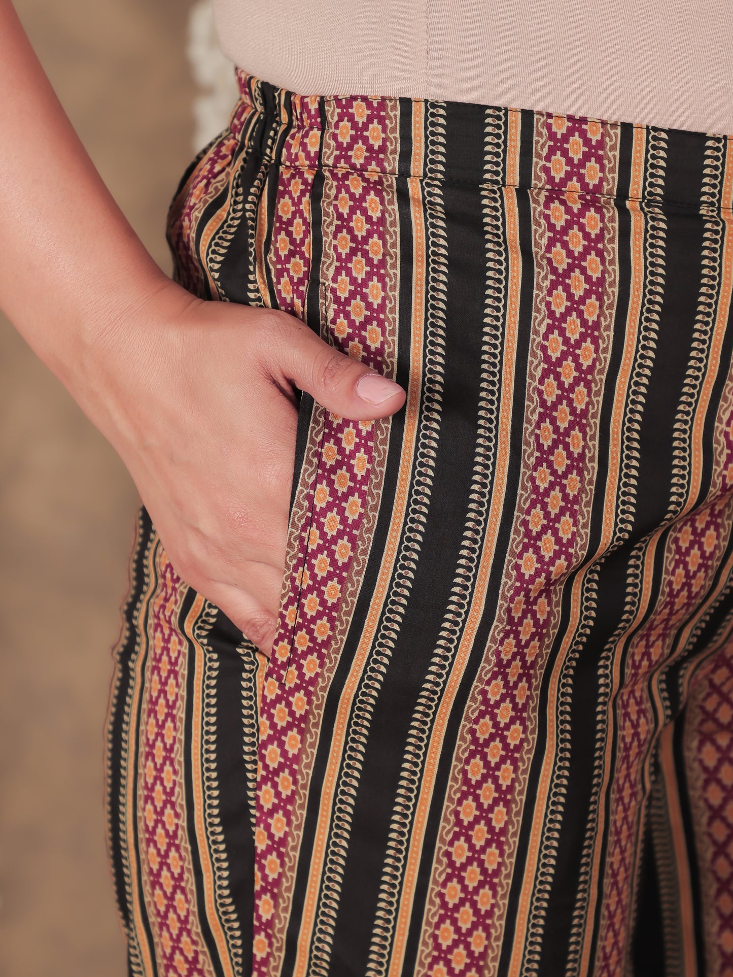 Soft Cotton Striped Black Tapered Trousers