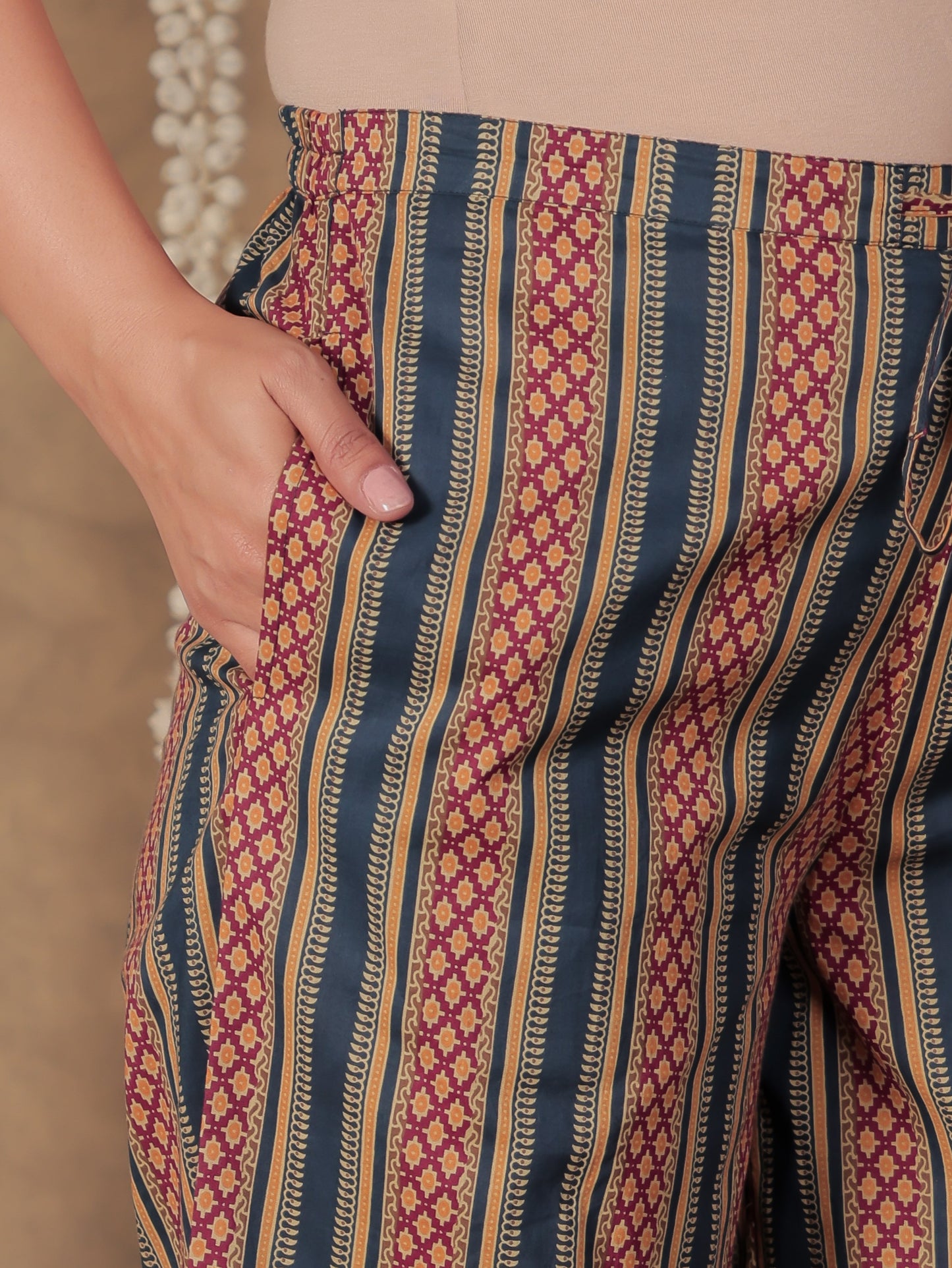 Soft Cotton Geometric Angrakha Blue Kurta