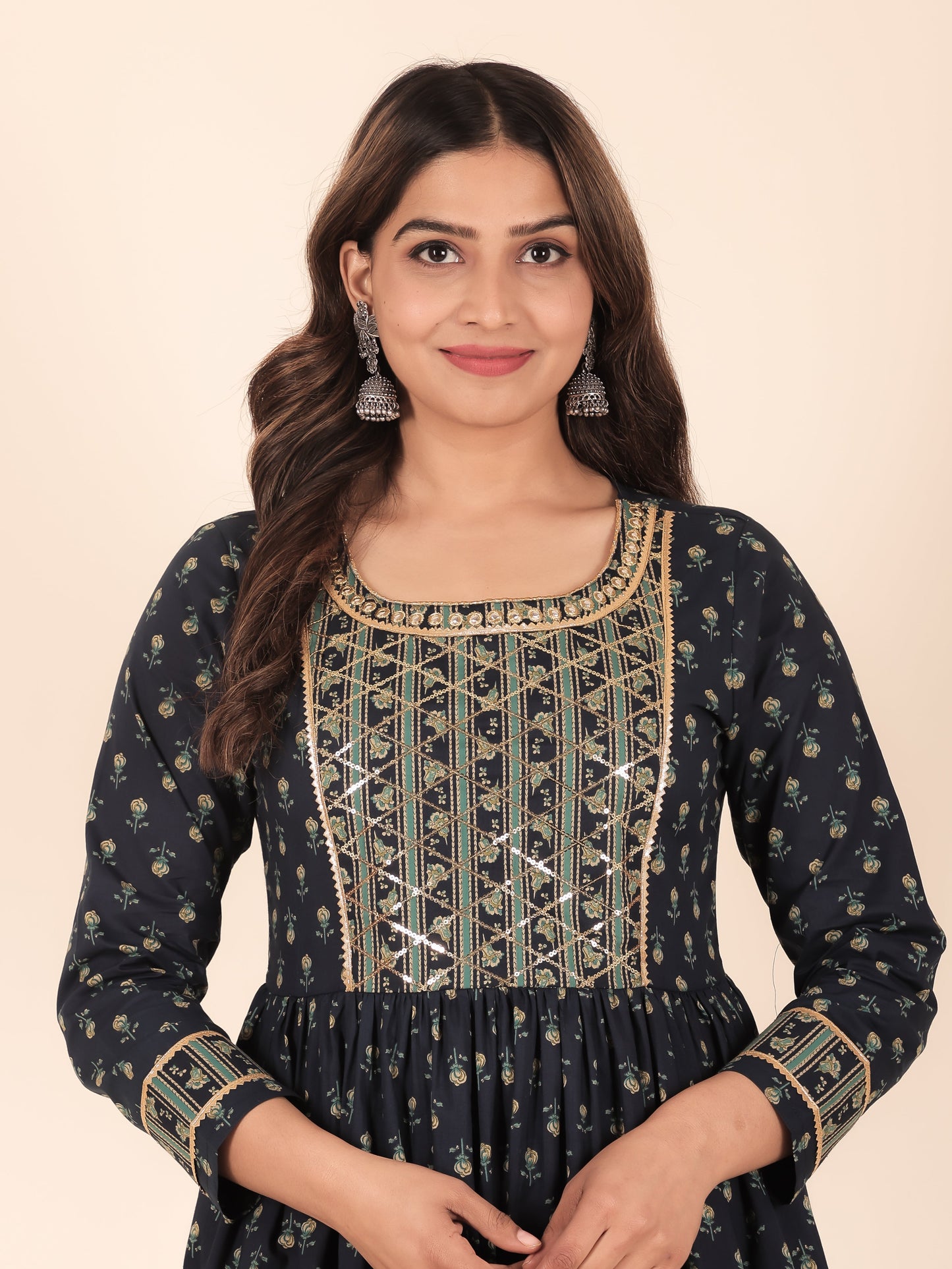 Soft Cotton Block Flared Blue Kurta