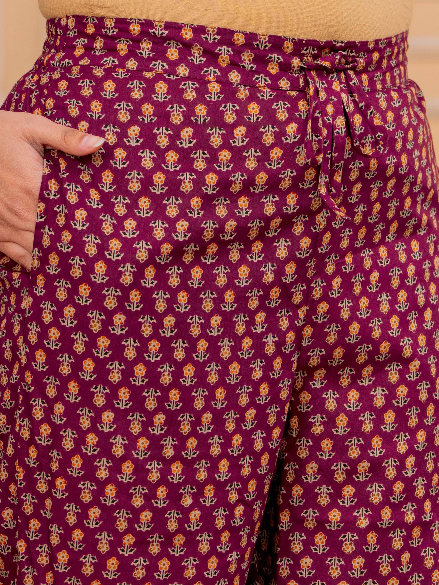 Soft Cotton Floral Flared Maroon Kurta