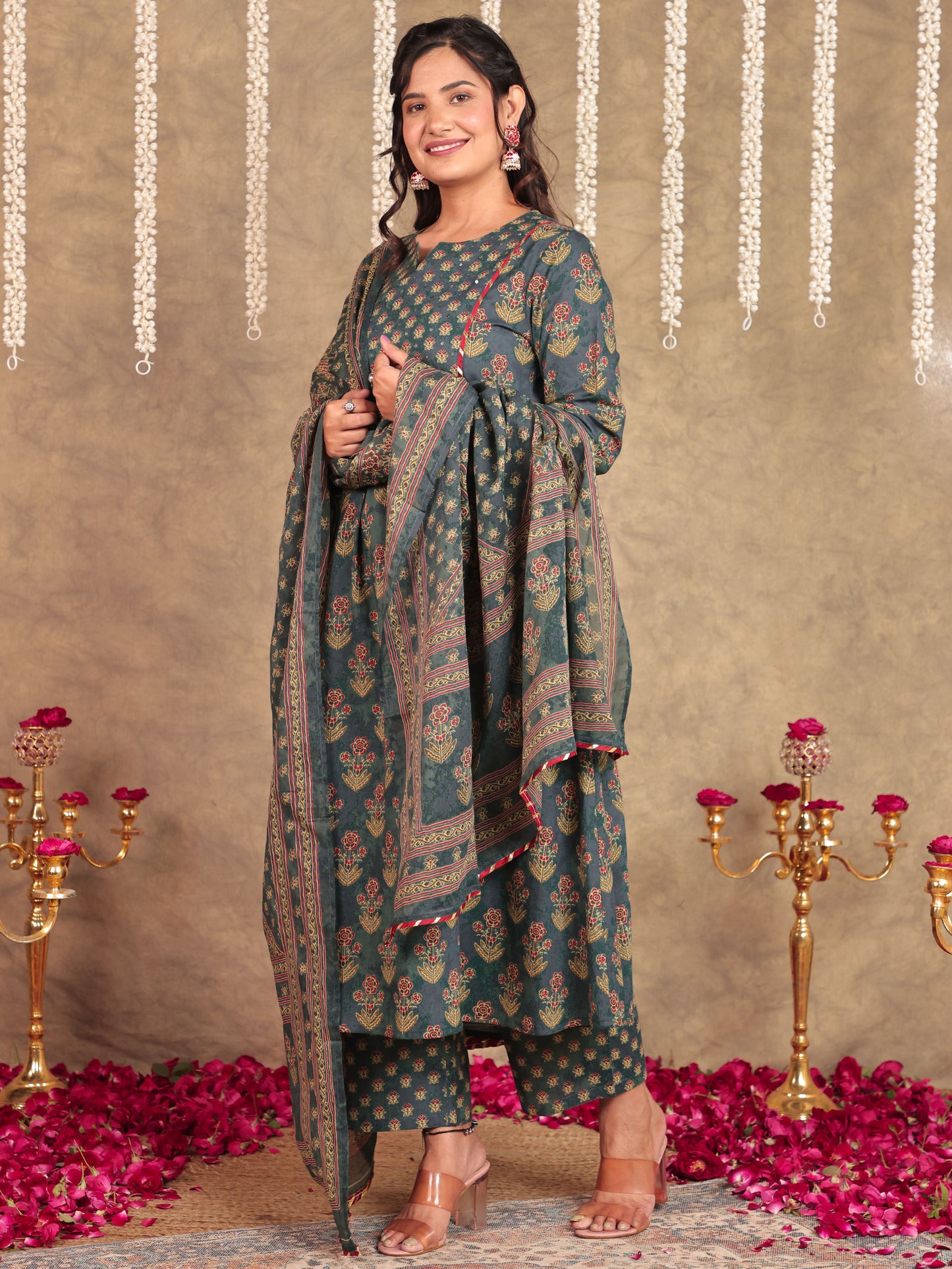 Cotton Voile Abstract Green Dupatta