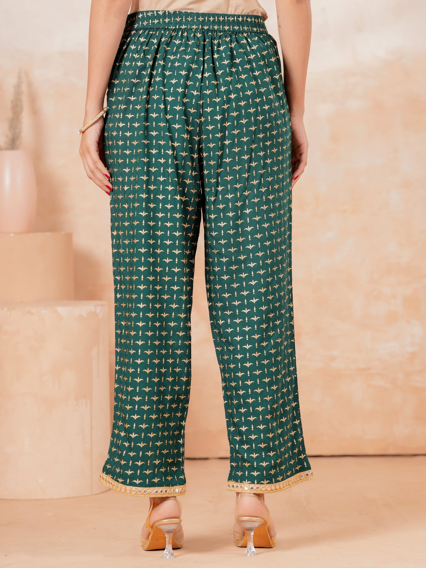 Viscose Block Print Emerald Green Straight Trousers