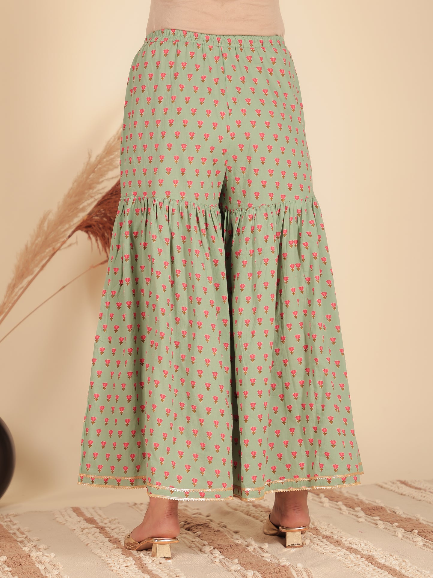 Soft Cotton Butti Green Sharara