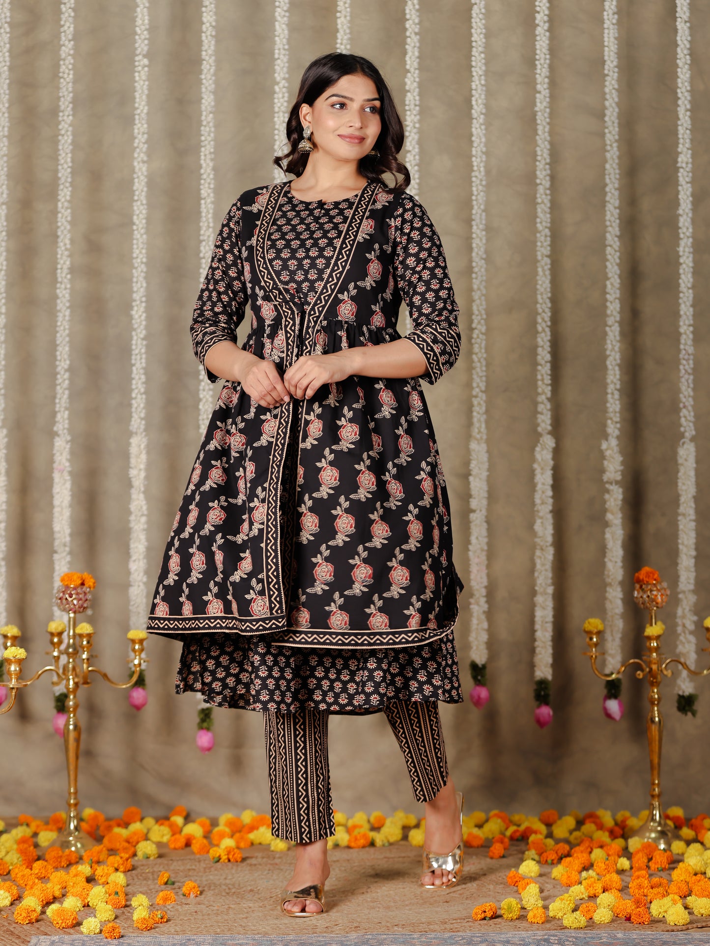 Soft Cotton Floral Black Shrug