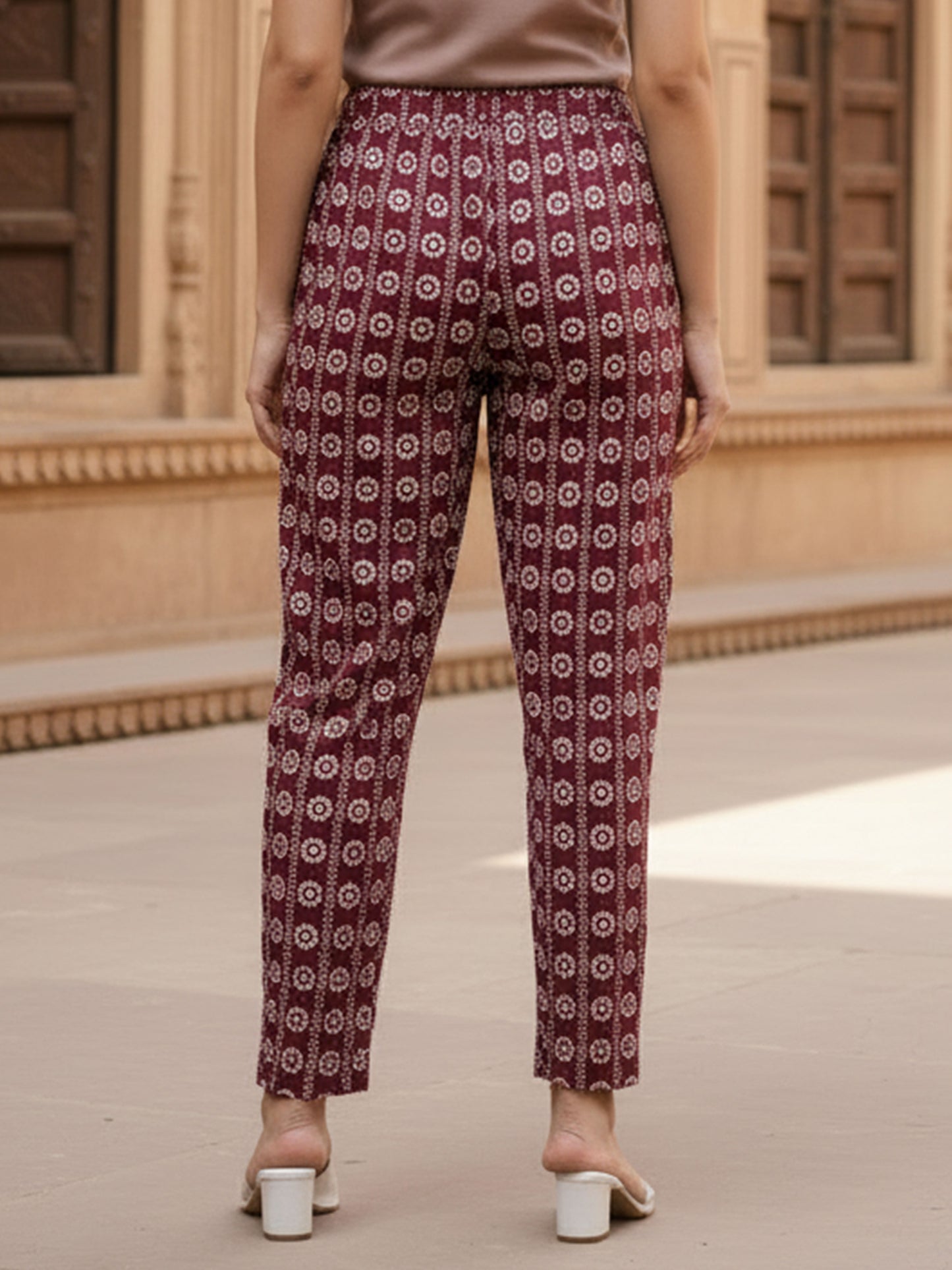 Embroidered Soft Cotton Bandhani Anarkali Maroon Kurta