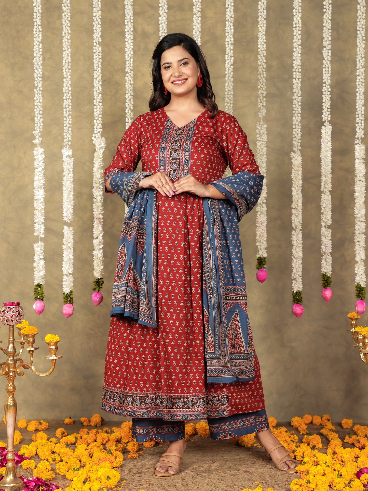 Voile Cotton Ajrakh Blue Dupatta