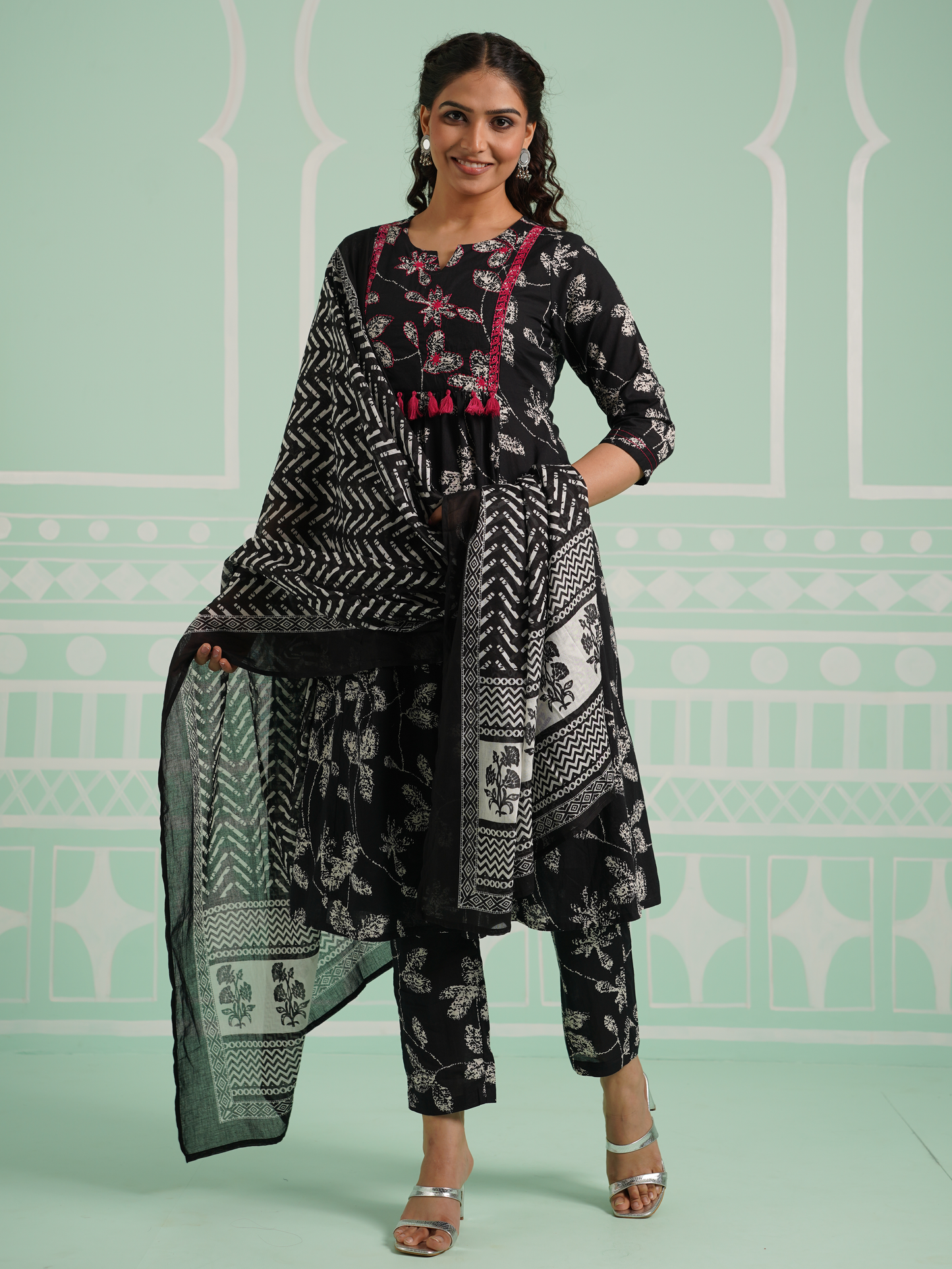 Cotton Voile Striped Black Dupatta