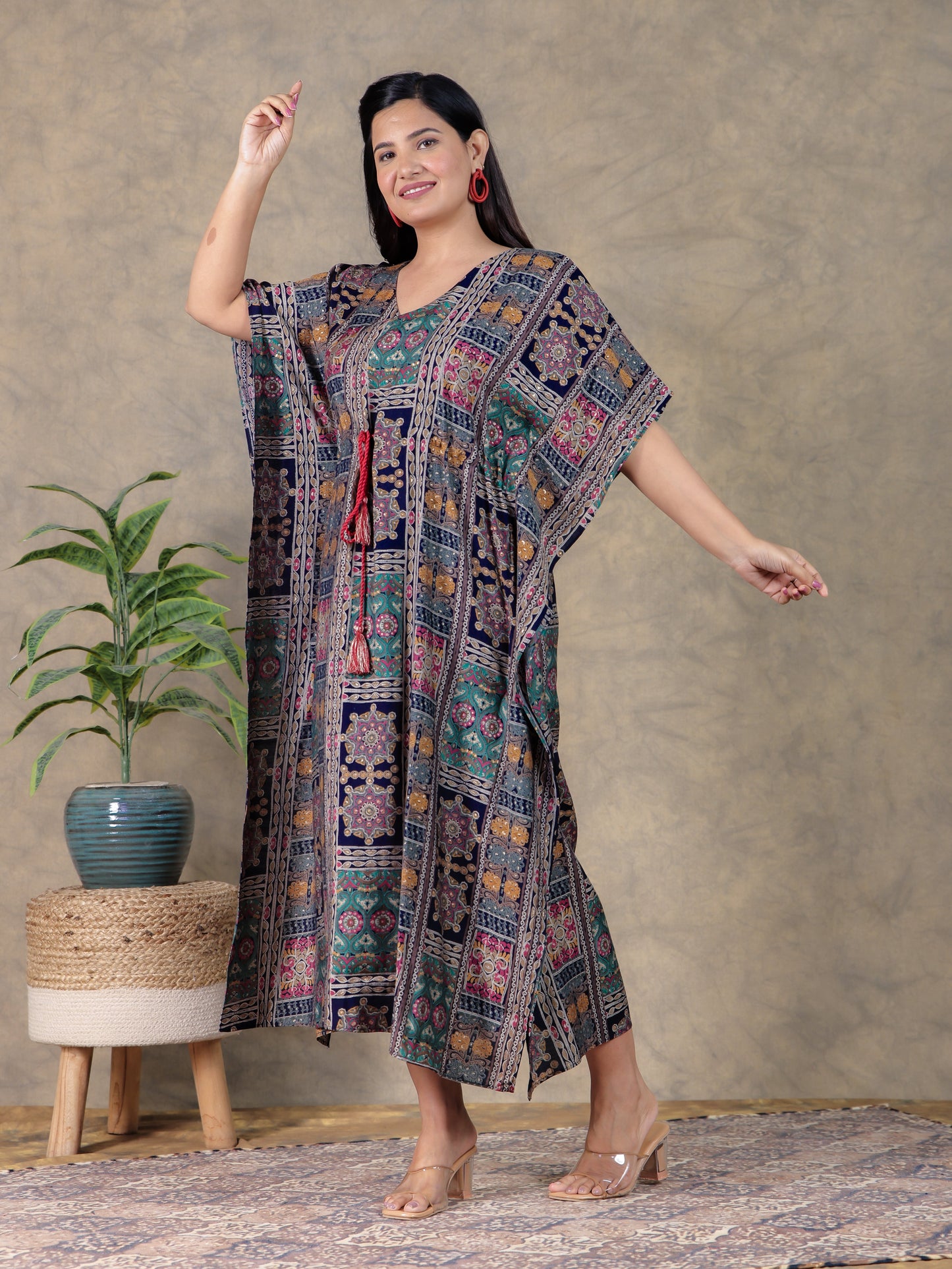 Blended Silk Patchwork Kaftan Multicolor Kurta