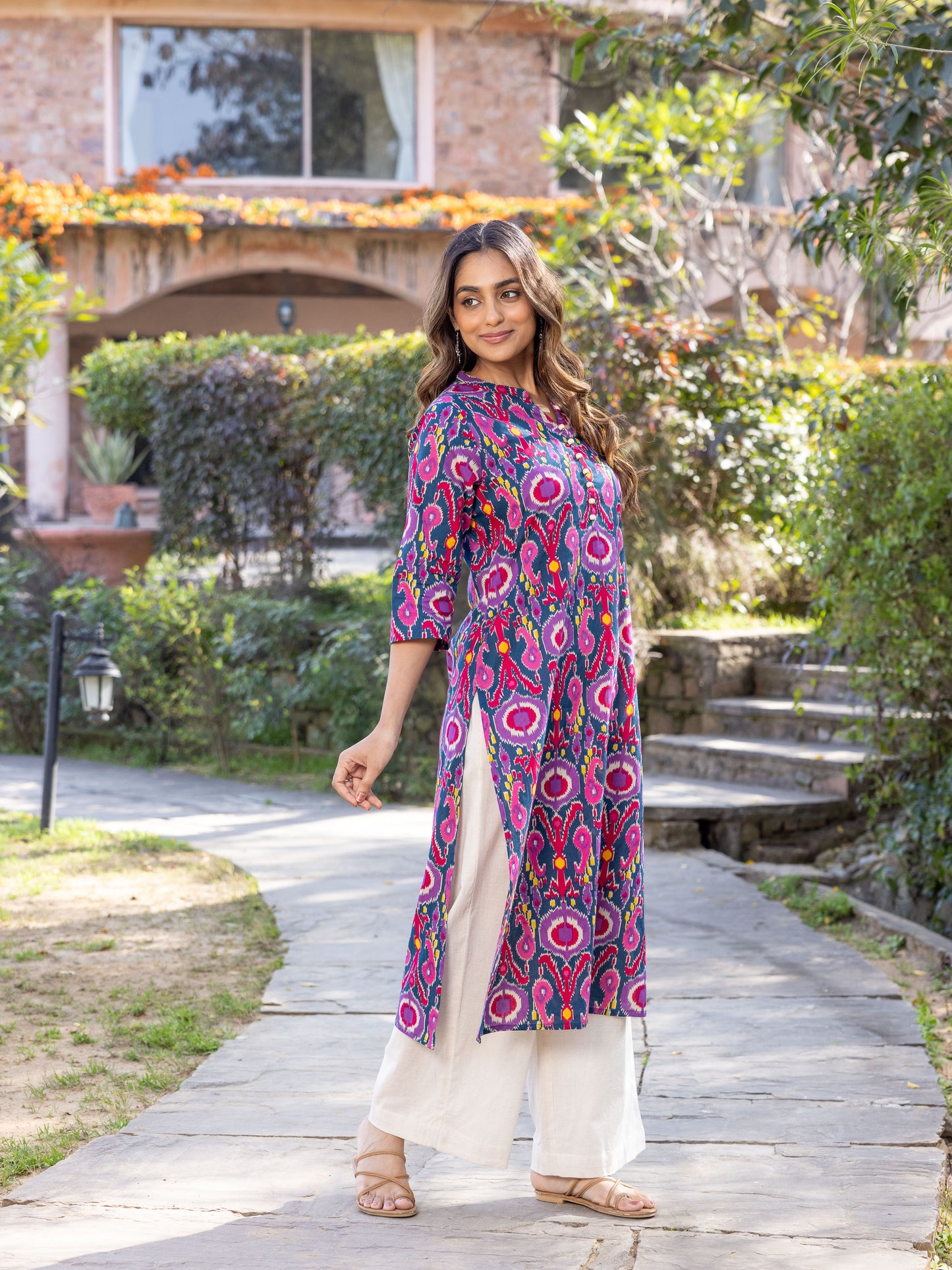 Soft Cotton Ikat Straight Multicolor Kurta