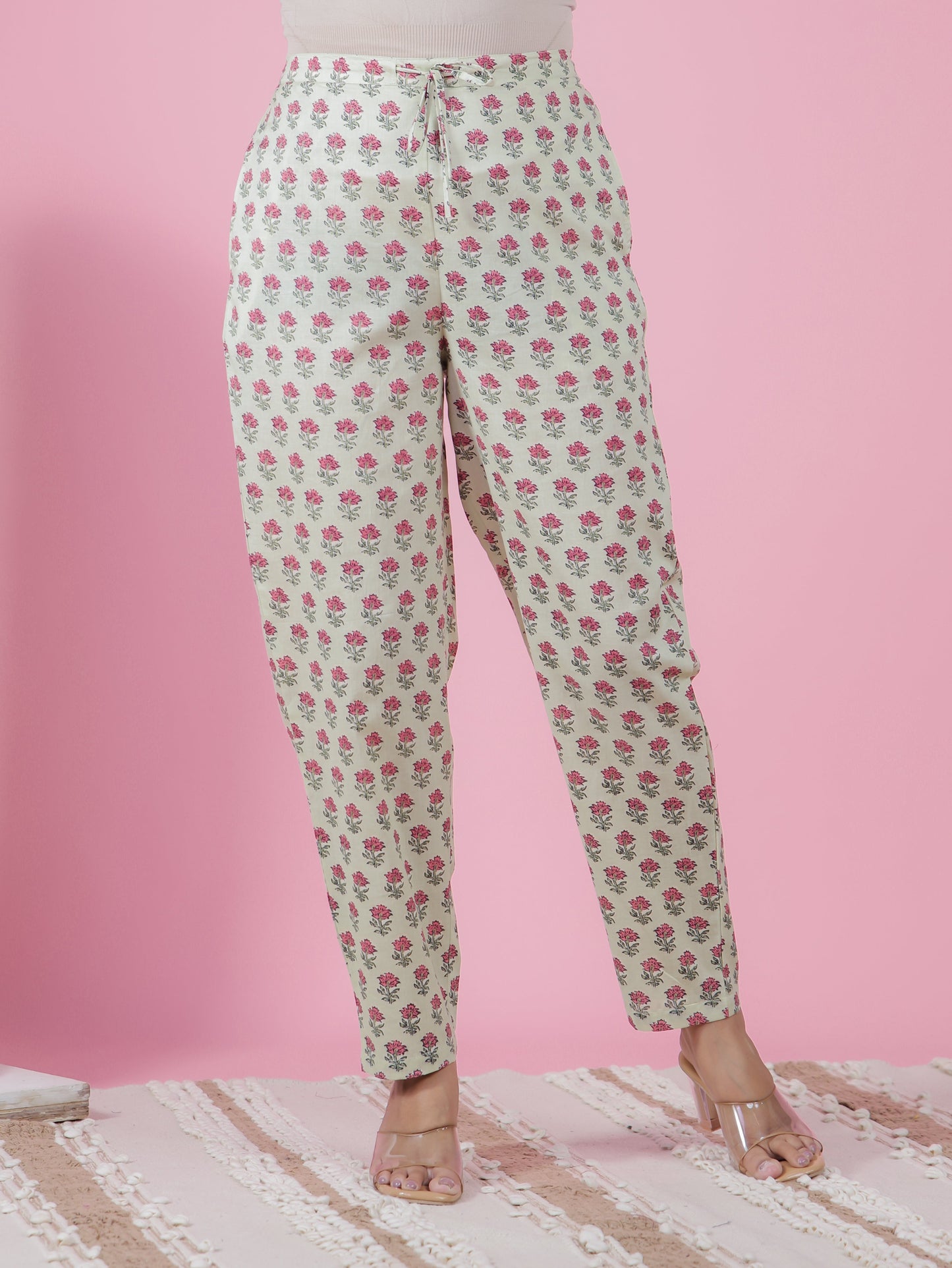 Soft Cotton Butti Green Tapered Trousers