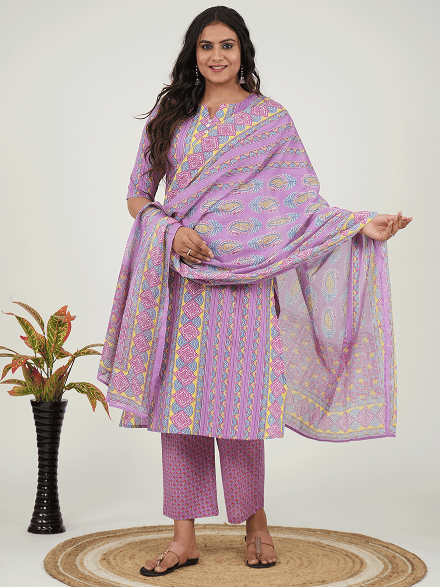 Cotton Voile Geometric Purple Dupatta