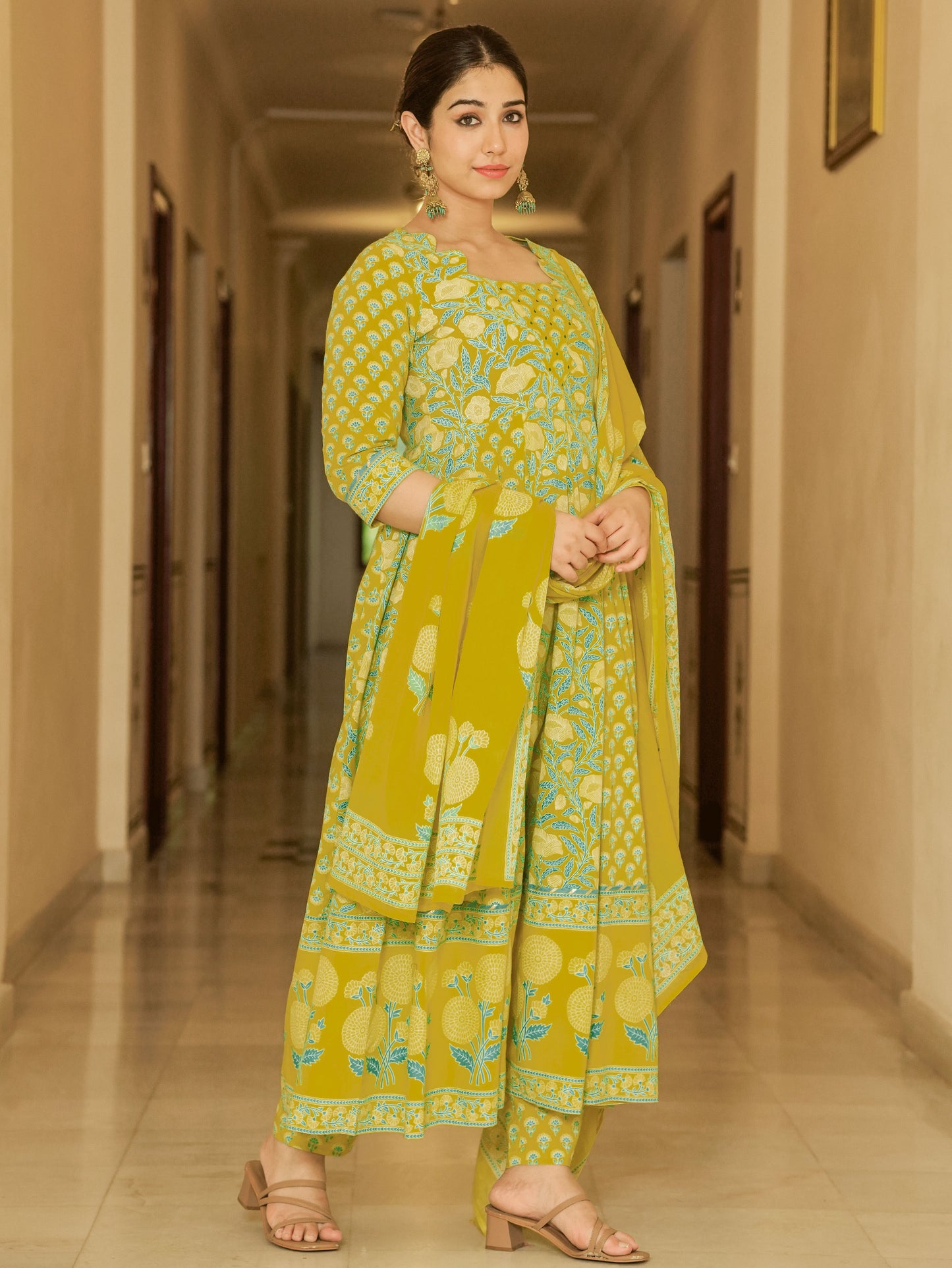 Cotton Voile Floral Lemon Yellow Dupatta