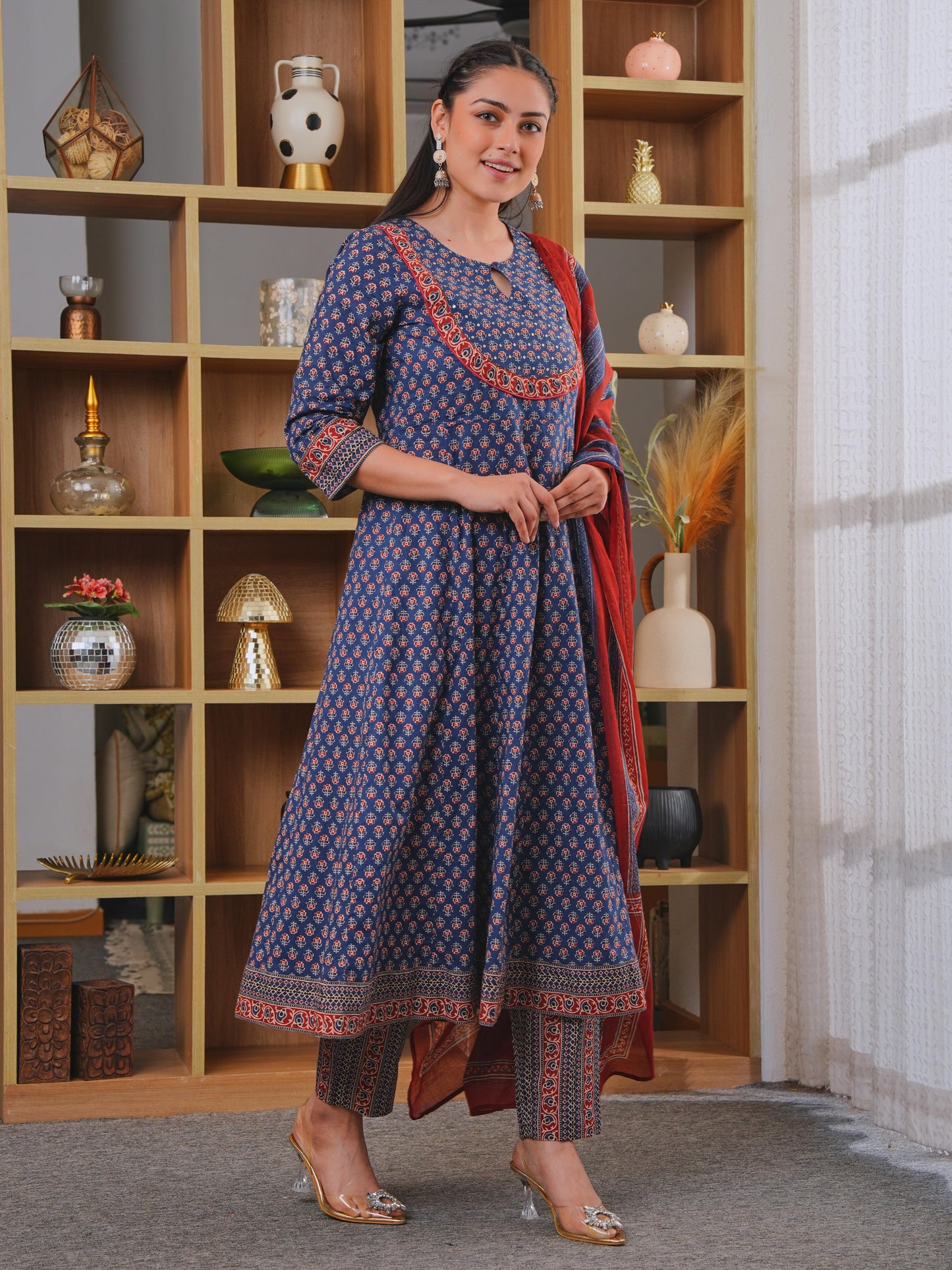 Cotton Voile Ajrakh Blue Dupatta