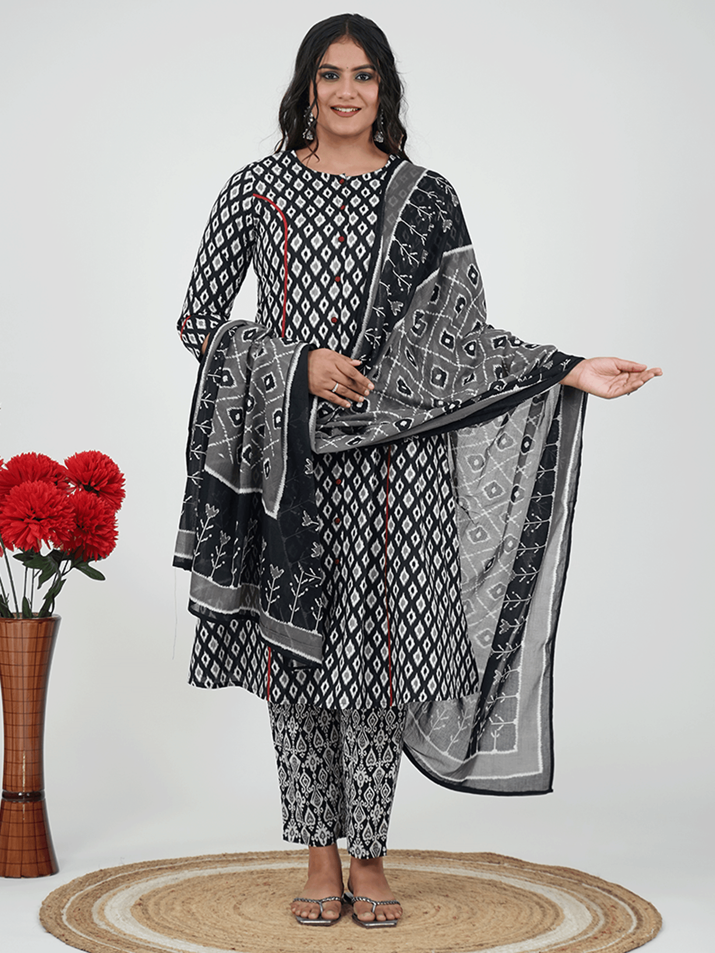 Cotton Voile Ikat Black Dupatta