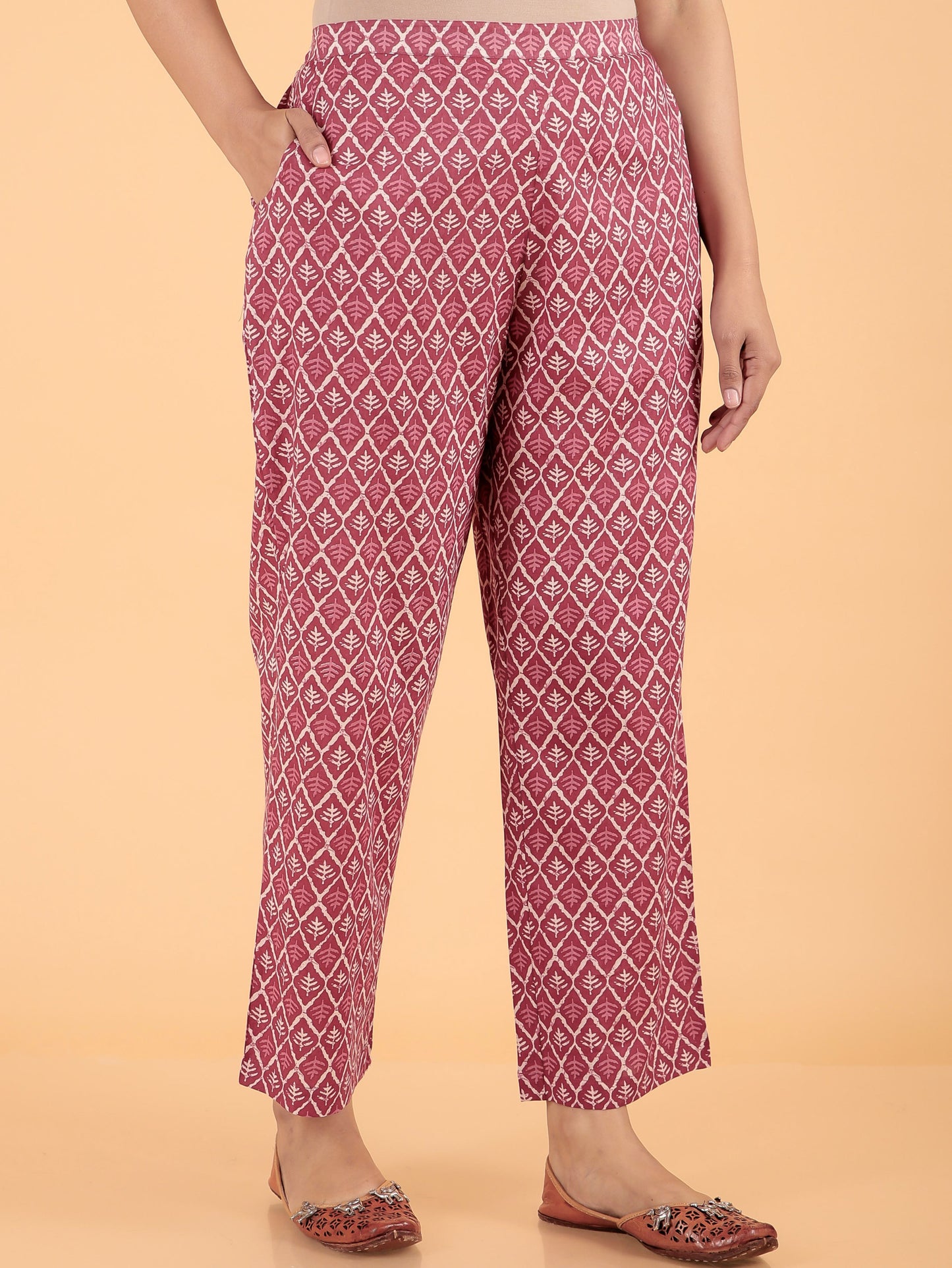 Soft Cotton Block Print Straight Red Kurta