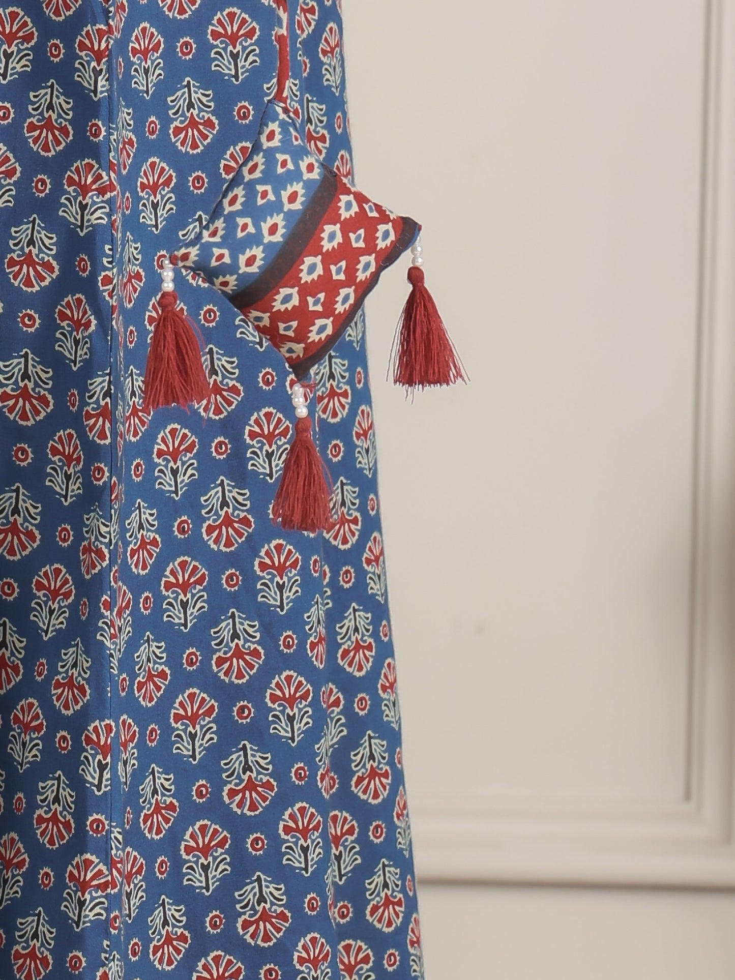 Soft Cotton Butti Angrakha Blue Kurta