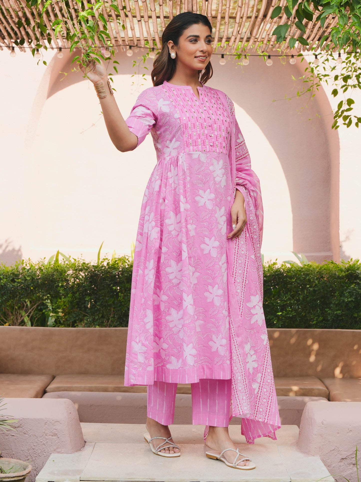 Cotton Voile Floral Pink Dupatta