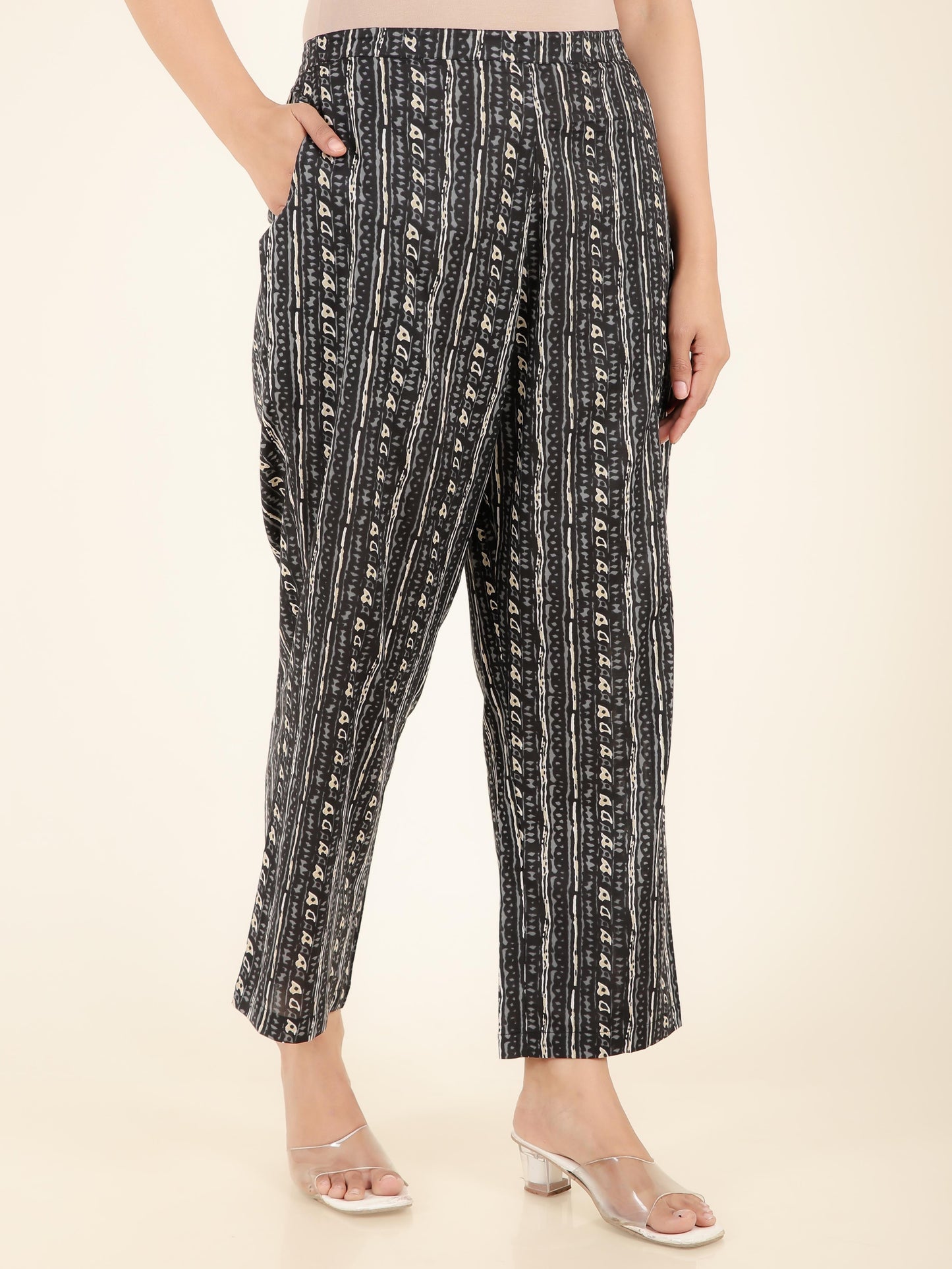 Soft Cotton Ikat Straight Black Kurta