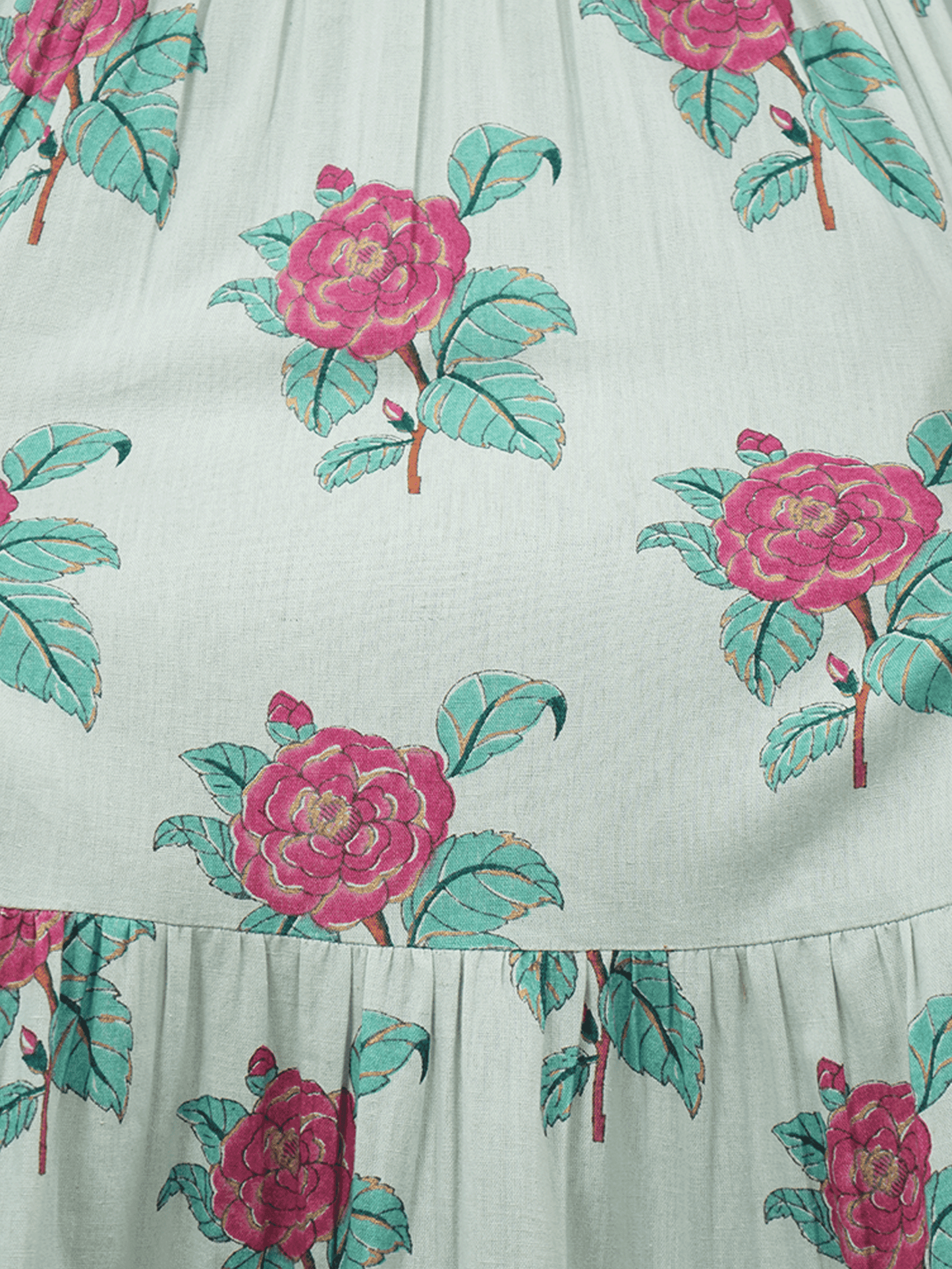 Embroidered Linen Cotton Floral A-line Green Dress