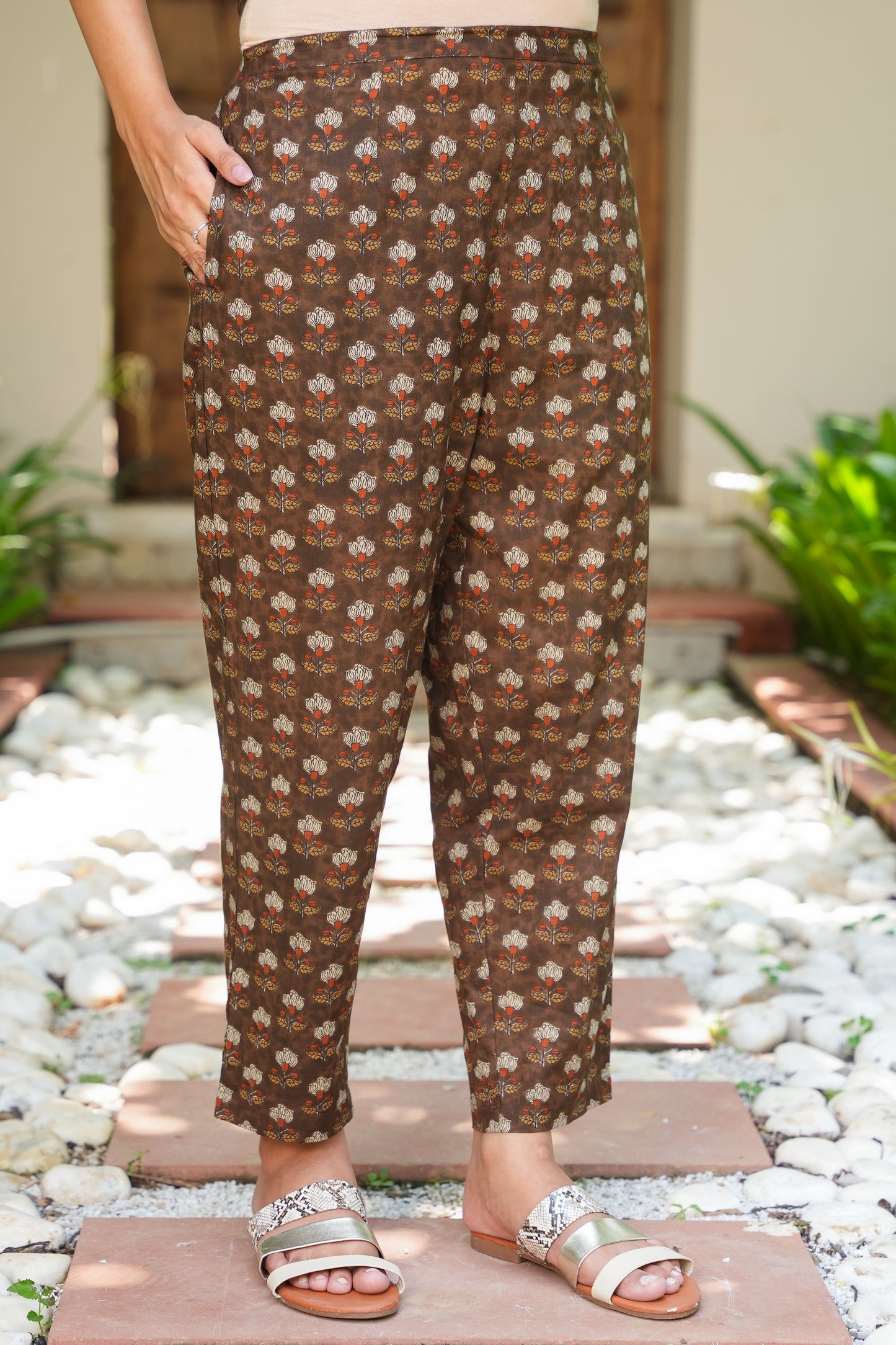 Soft Cotton Floral Brown Tapered Trousers