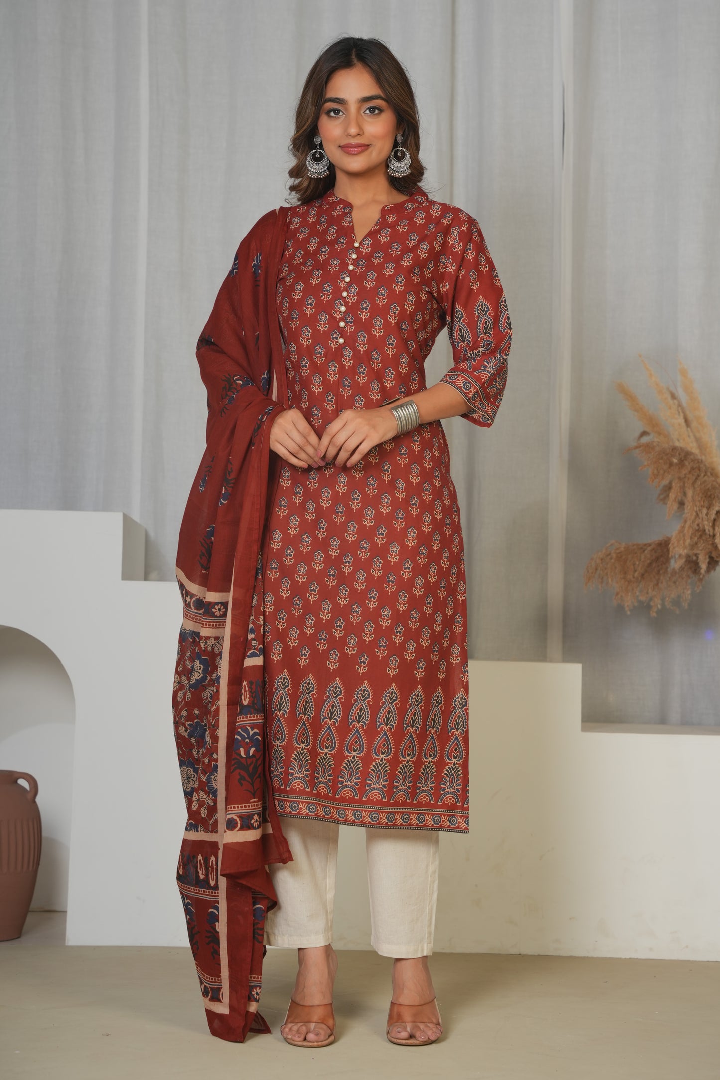 Cotton Voile Butta Red Dupatta