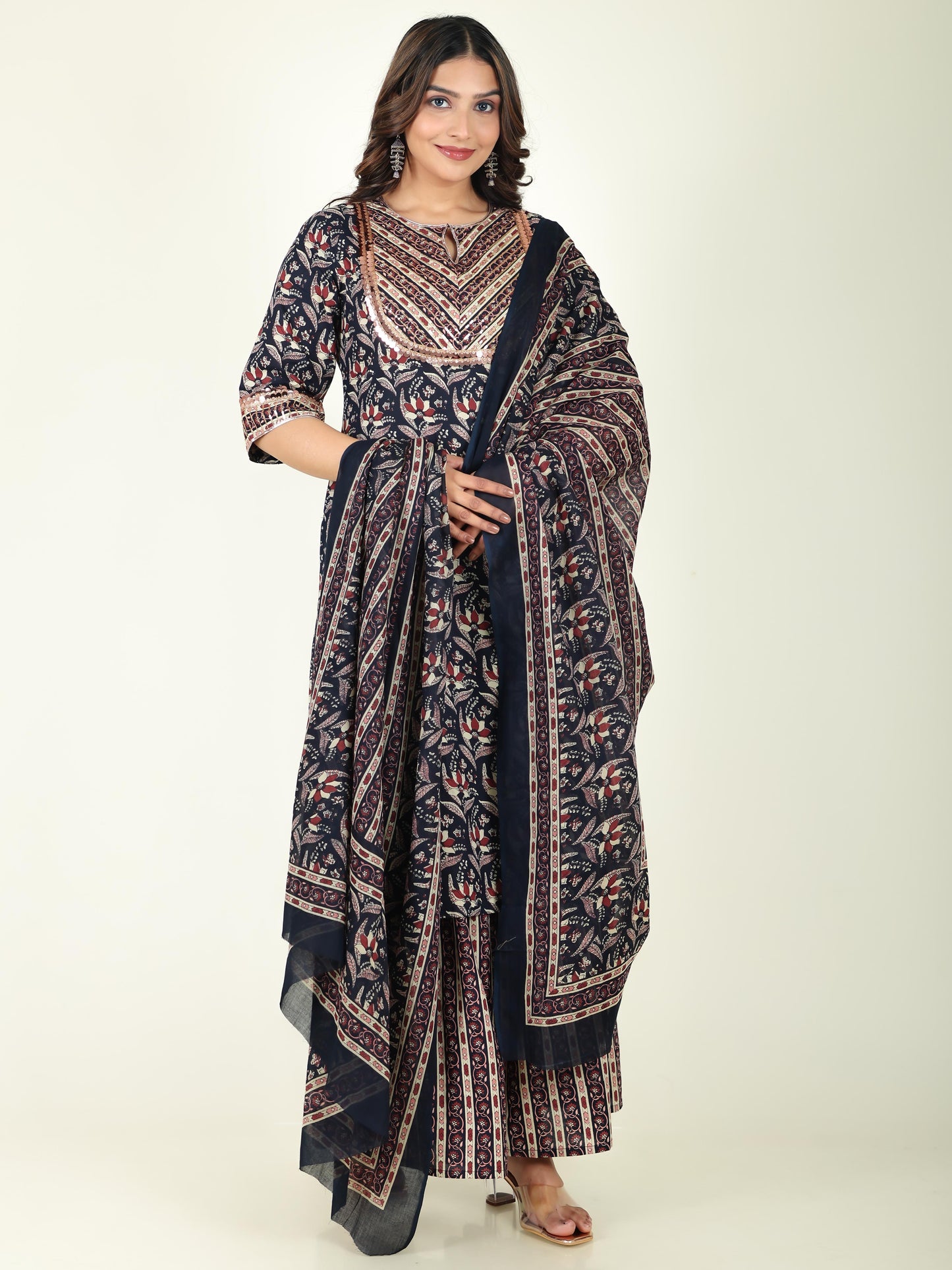 Voile Cotton Striped Blue Dupatta
