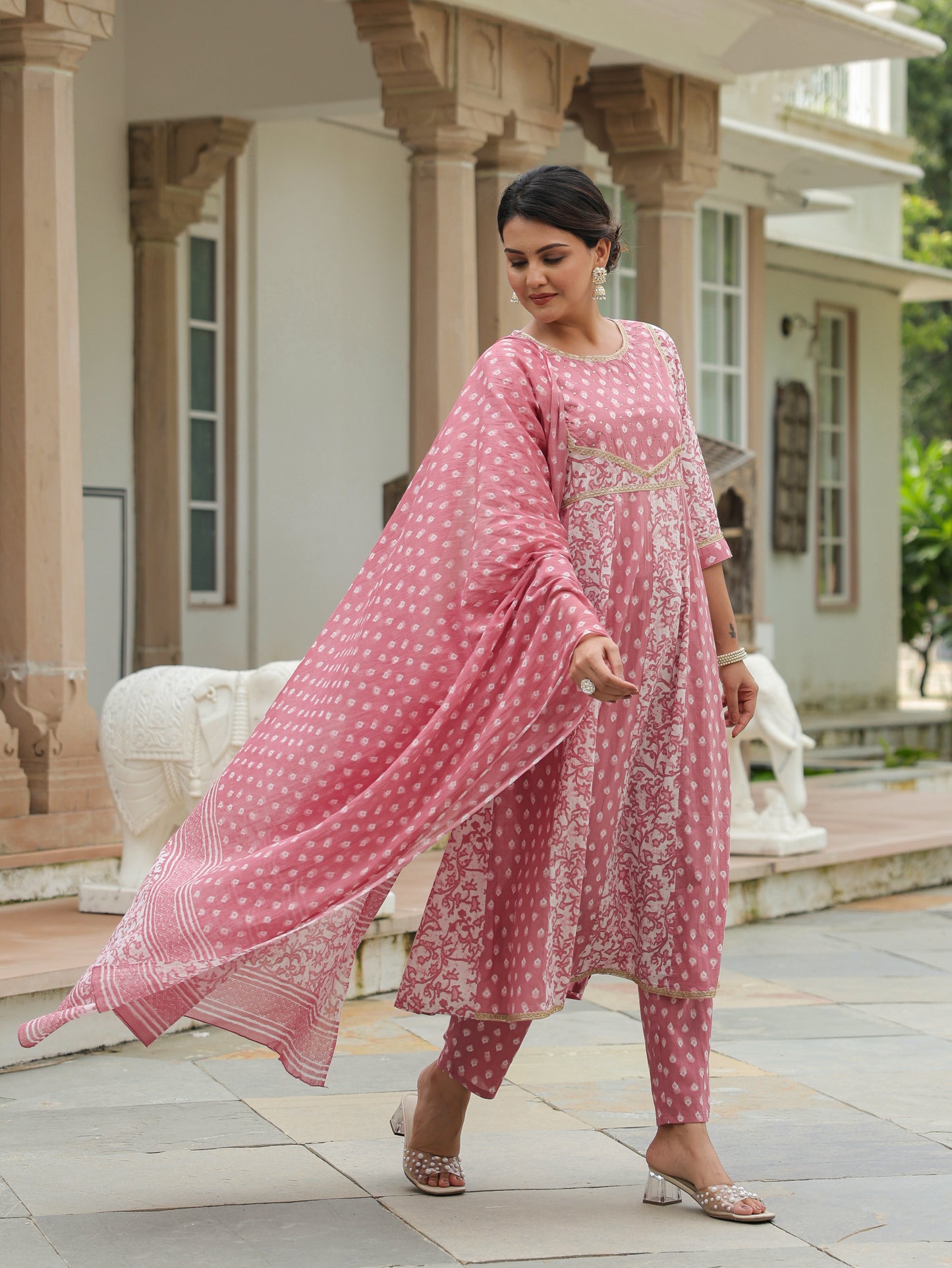 Cotton Voile Block Print Pink Dupatta