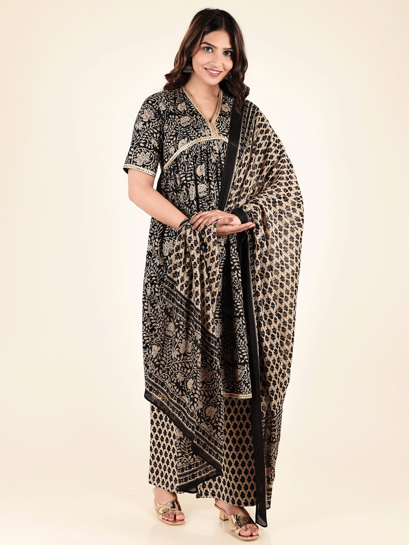 Voile Cotton Floral Beige Dupatta