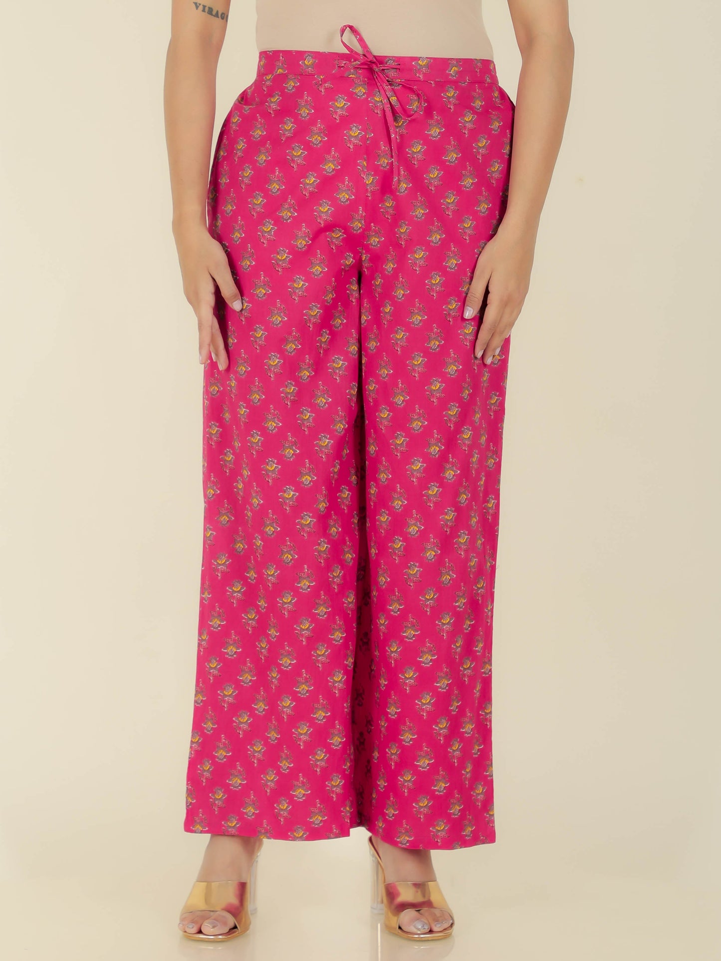 Soft Cotton Block Pink Palazzo