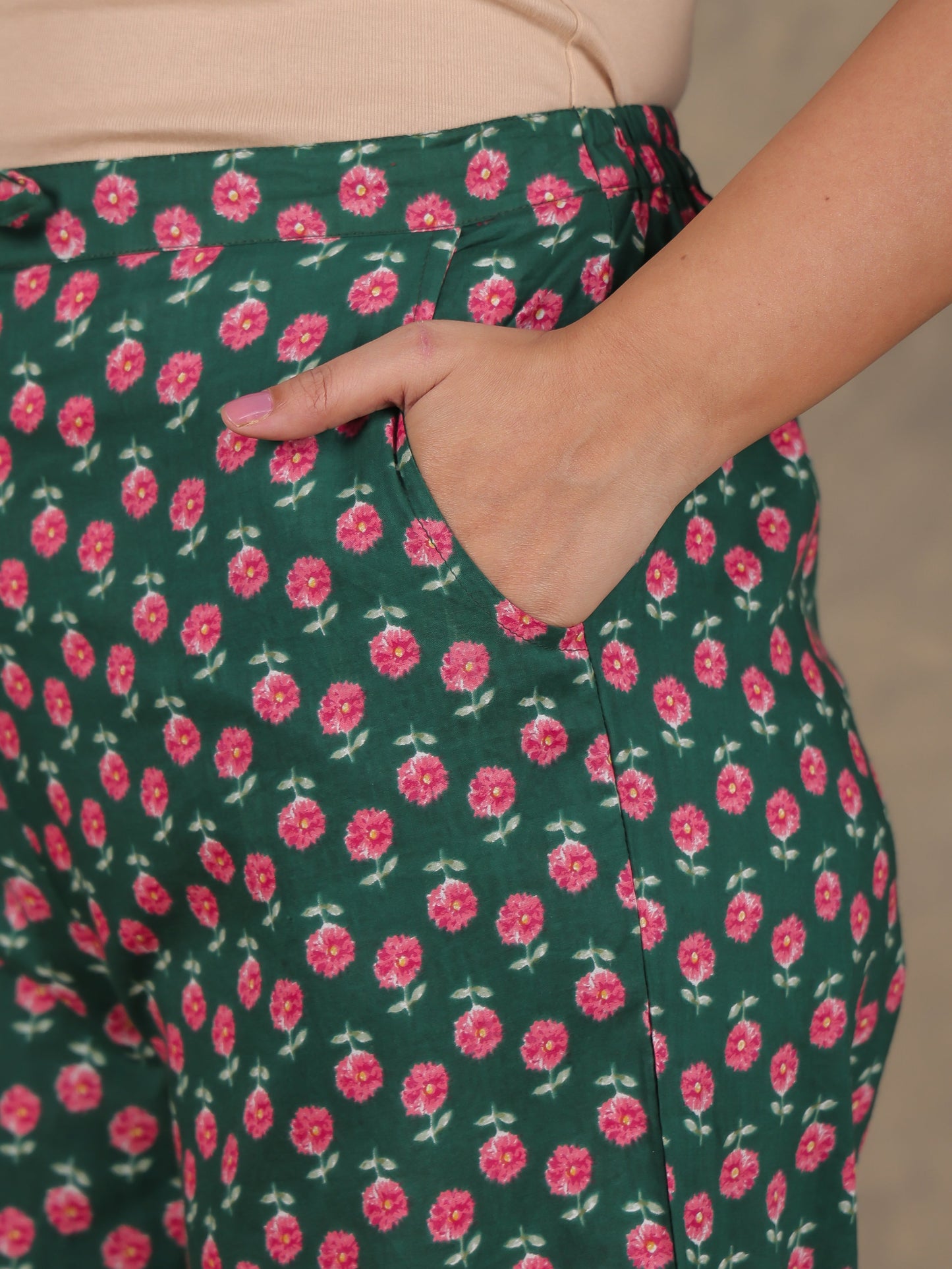 Soft Cotton Floral Green Tapered Trousers