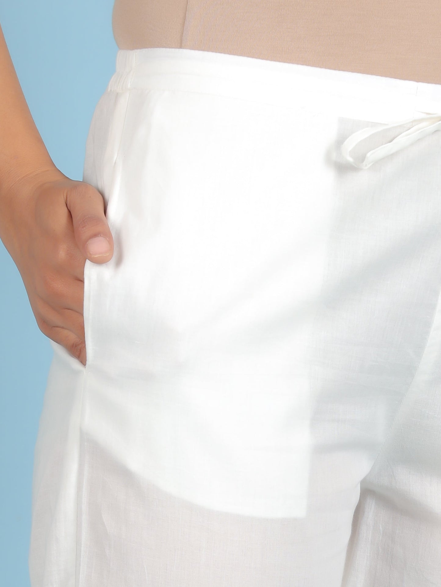 Soft Cotton Solid White Tapered Trousers