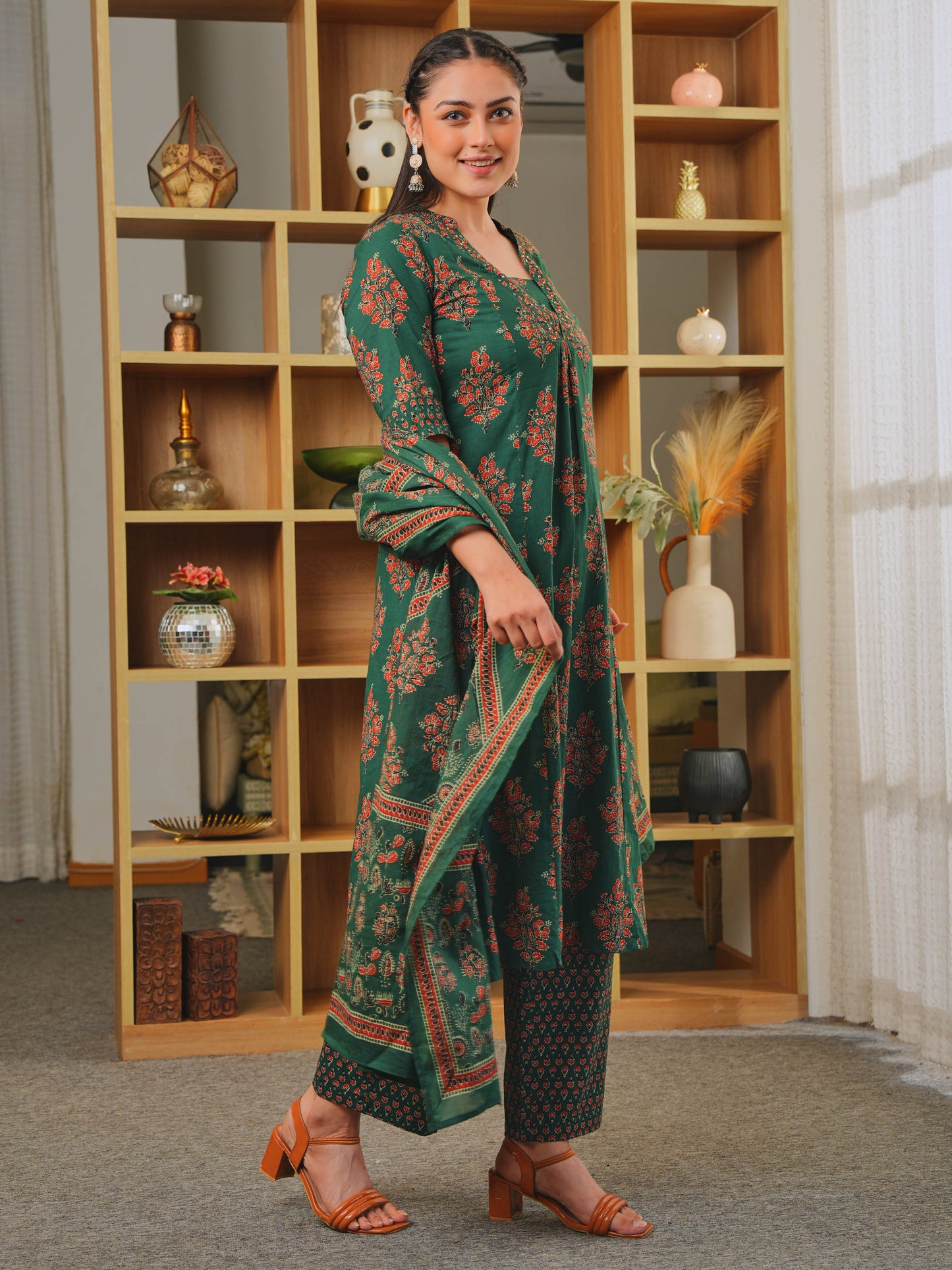 Cotton Voile Floral Green Dupatta