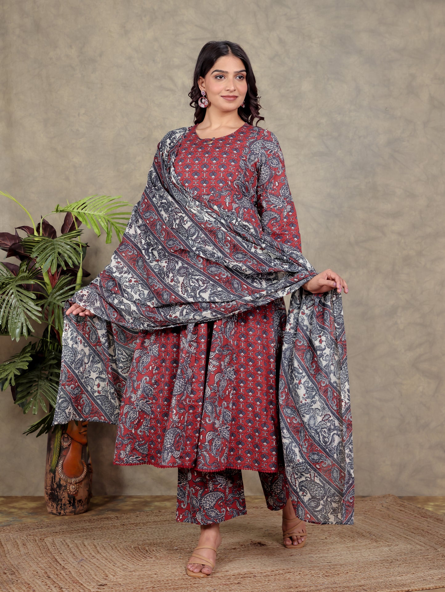 Soft Cotton Paisley Anarkali Red Kurta