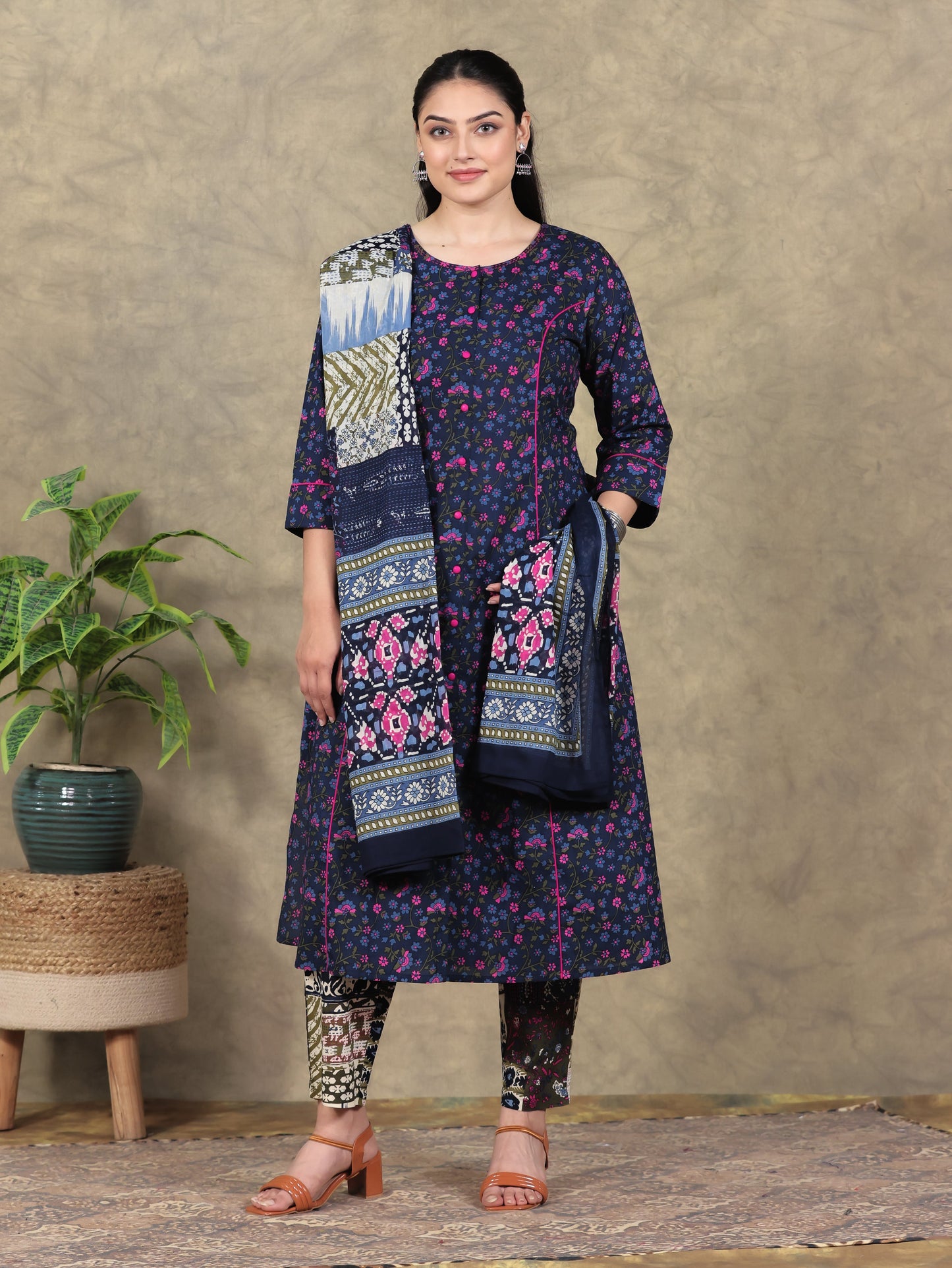 Cotton Voile Patchwork Blue Dupatta