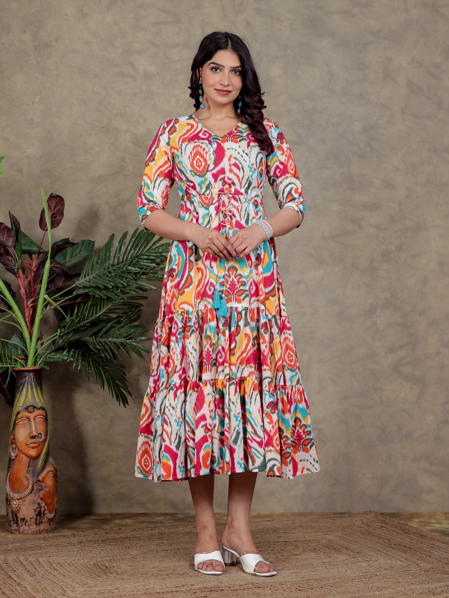Soft Cotton Abstract A-line Multicolor Dress