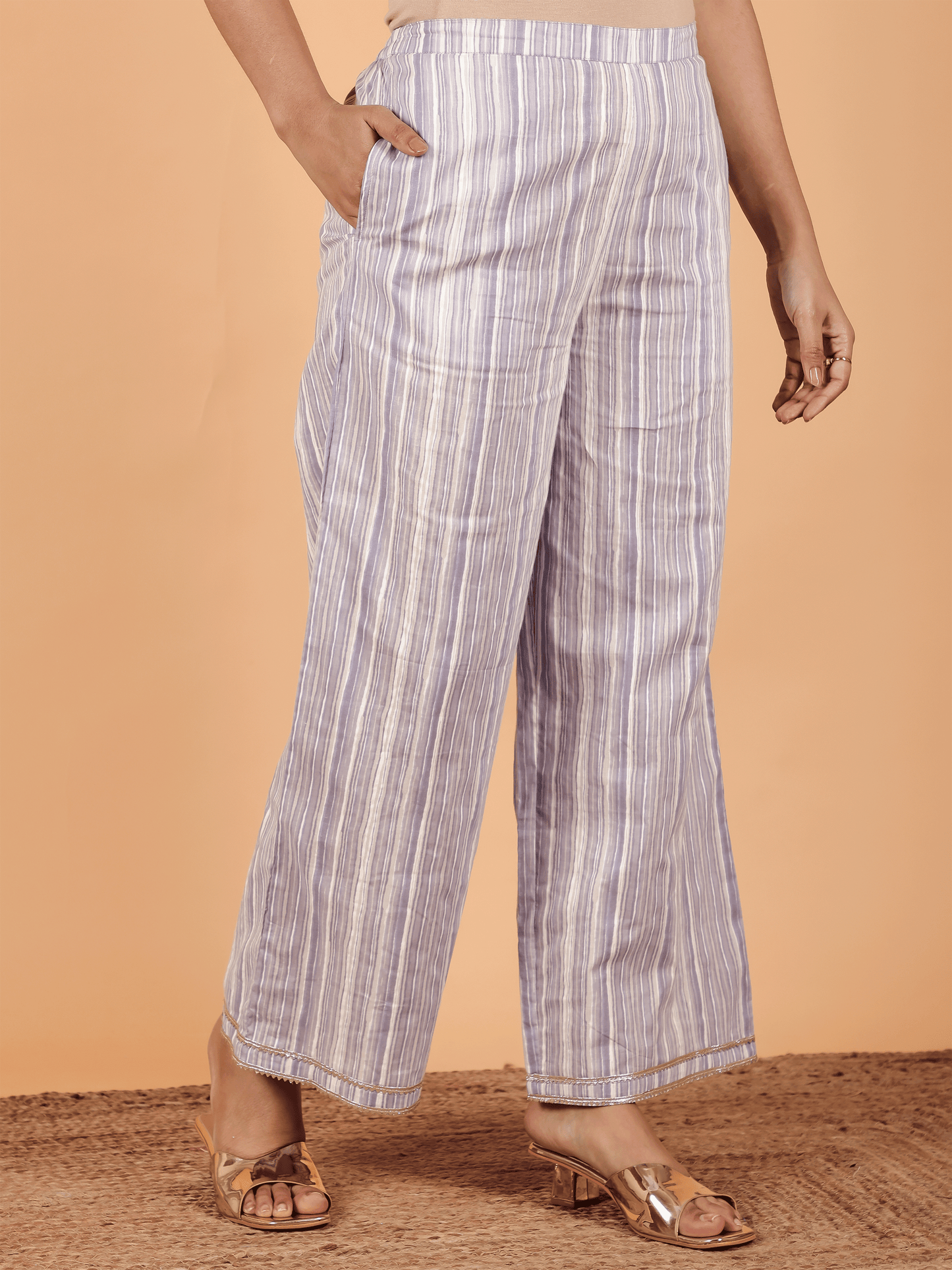 Soft Cotton Striped Purple Palazzo